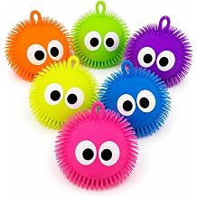 Giant Fluffeez Puffer Ball 9 Inch   Large Sensory Fidget Stress Toy with Soft Stretchy Spikes, Squishy Anxiety Relief Ball with Googly Eyes for Kids & Adults, Assorted Colours 1PC HTUK