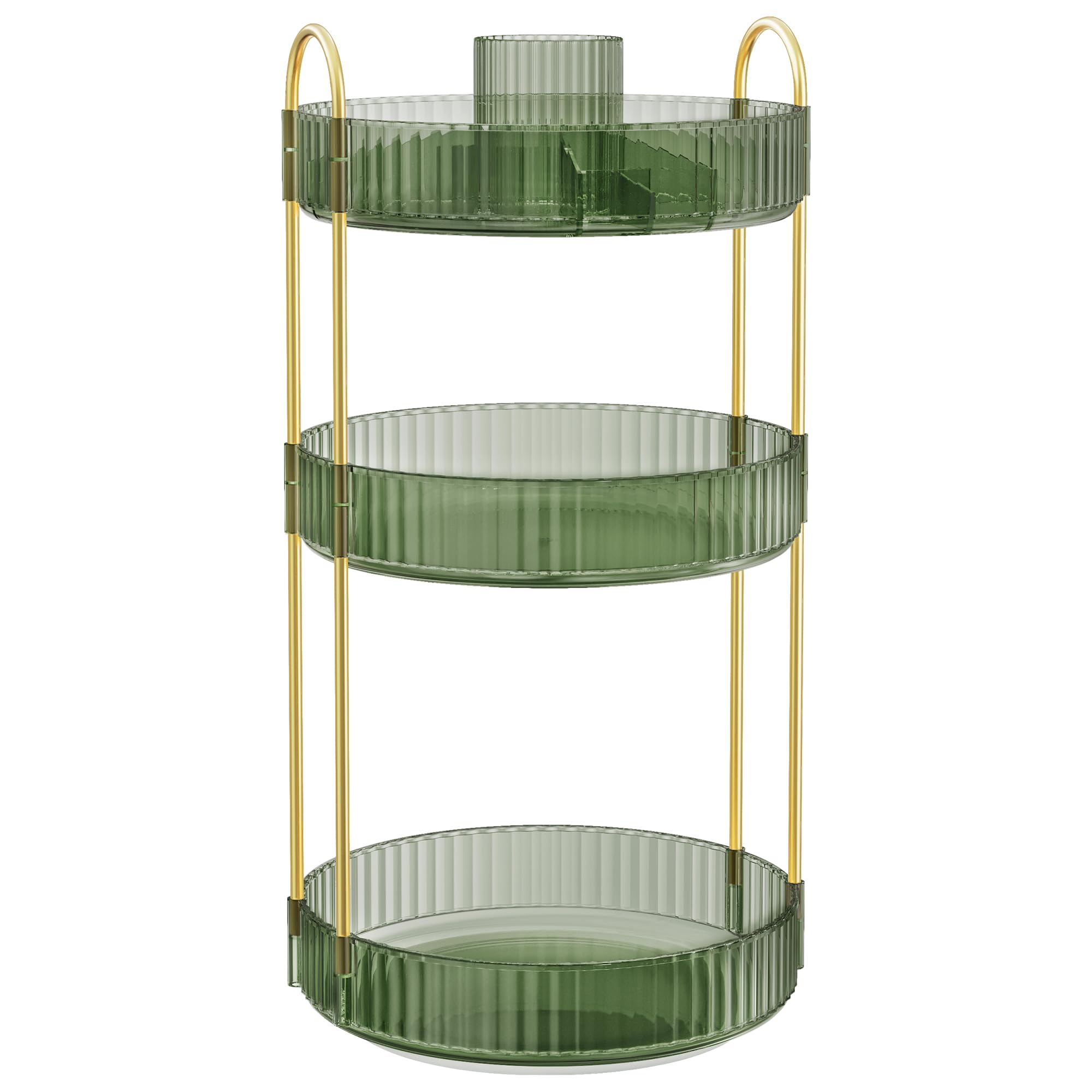 SONGMICS Makeup Organiser Rotating, 3-Tier Round Skincare Organiser, Customisable, Toiletries Cosmetics Organiser, Gift