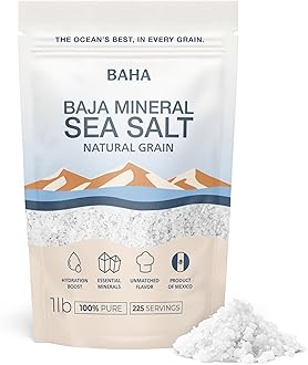 BAHA - Baja Mineral Sea Salt | Original Natural Grain Baha Mineral Gold Salt from Sea of Cortez | Low Sodium & Mineral | For Cooking, Plating and Hydration | for Grinding | 1 Lb. Bag