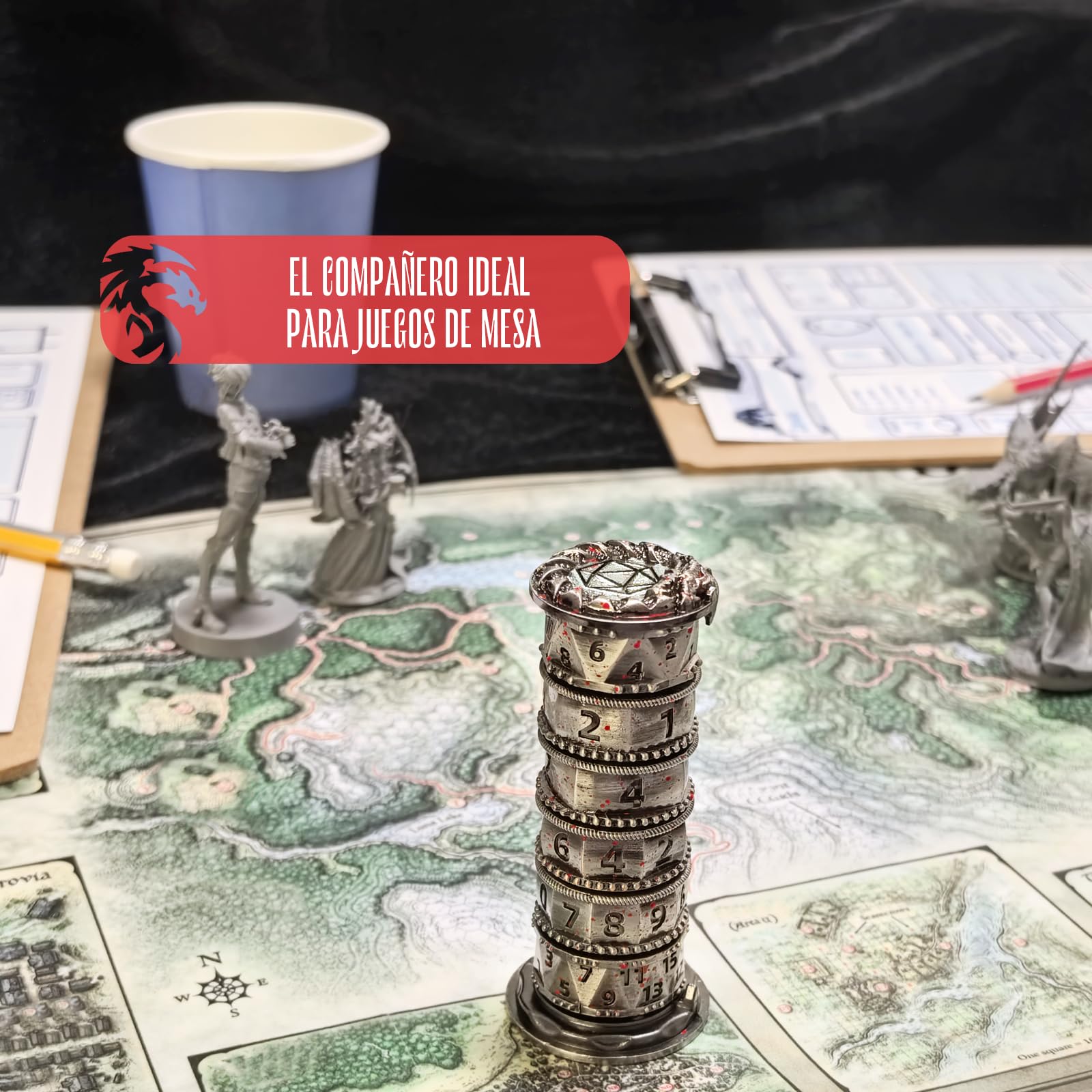 DND - Juego De Dados Giratorios Poliédricos De Metal para Dungeons and Dragons, Juego De Mesa (Plata)
