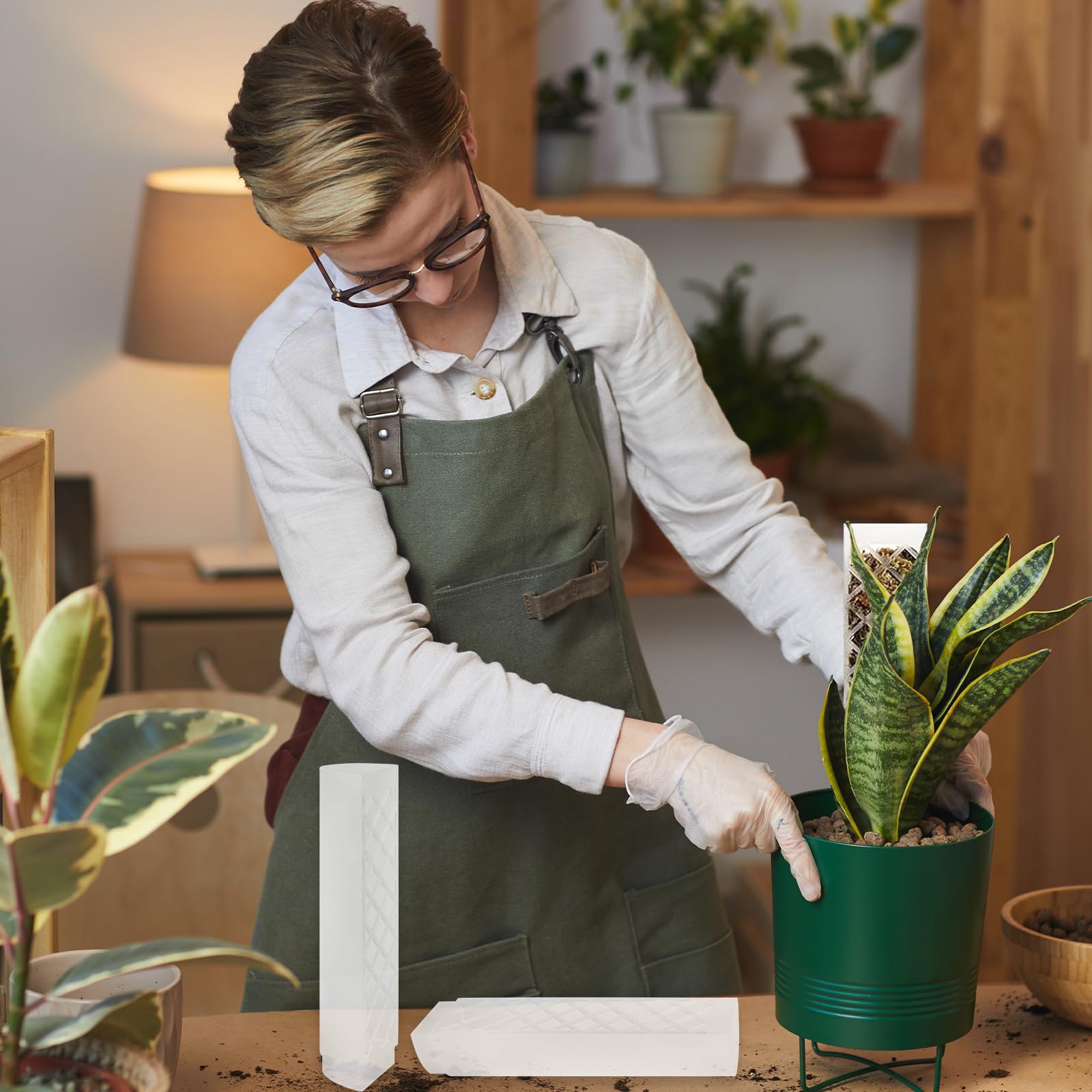 FAELNK Pali di Muschio di Plastica Sfagno per Palo Moss Pole Muschio Bastoncini per Pianteimpilabili in Plastica con Piante Supporto per l'irrigazione Fascette (Bianco)