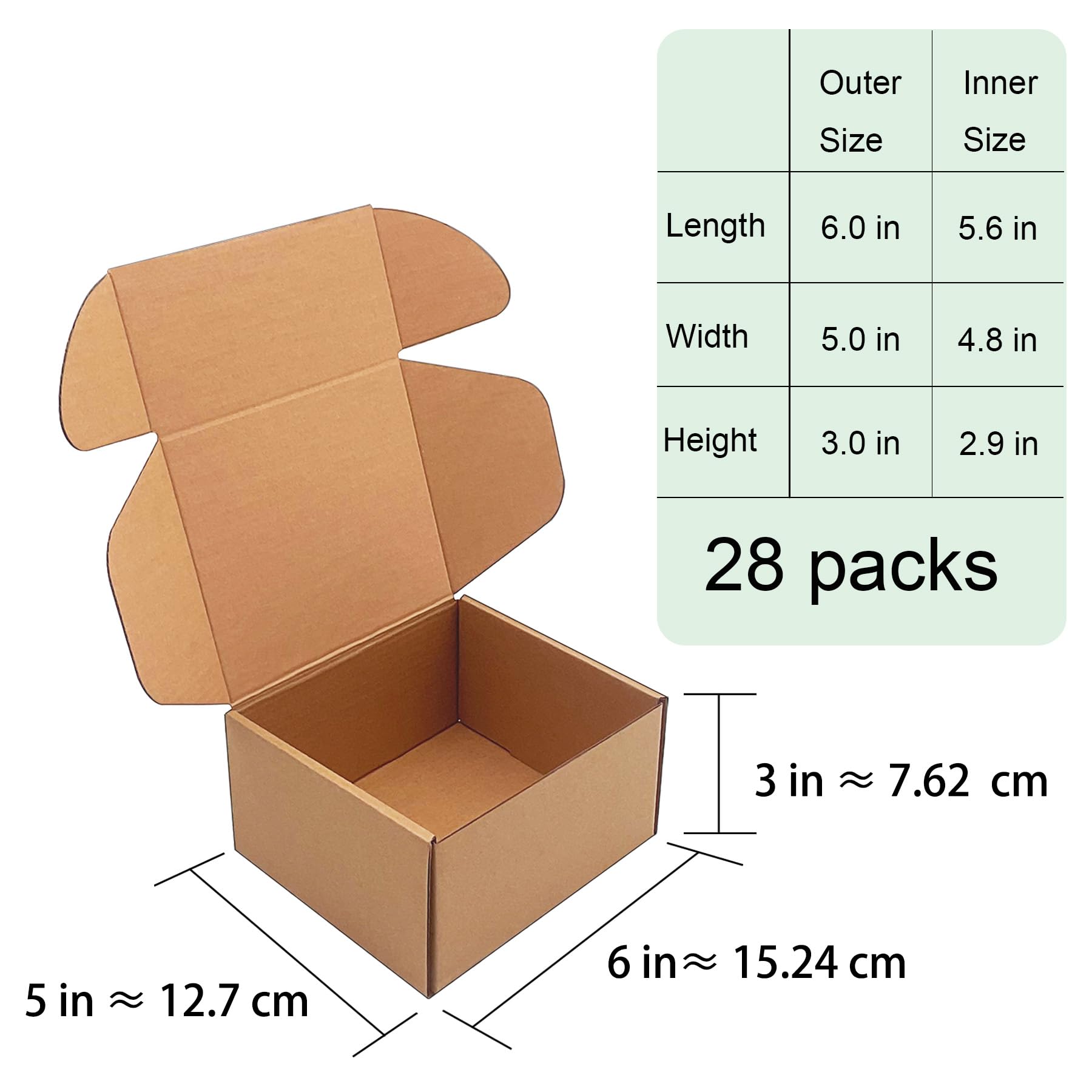 Cajas de envío de 6 x 5 x 3 pulgadas, paquete de 28 cajas de cartón marrón, cajas de regalo pequeñas para embalaje, correo, mudanza y almacenamiento
