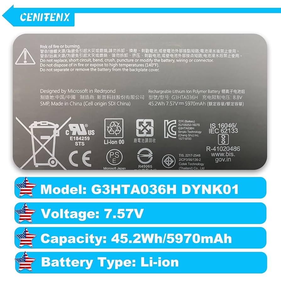 CENIFENX G3HTA036H DYNK01Battery Replacement for Microsoft