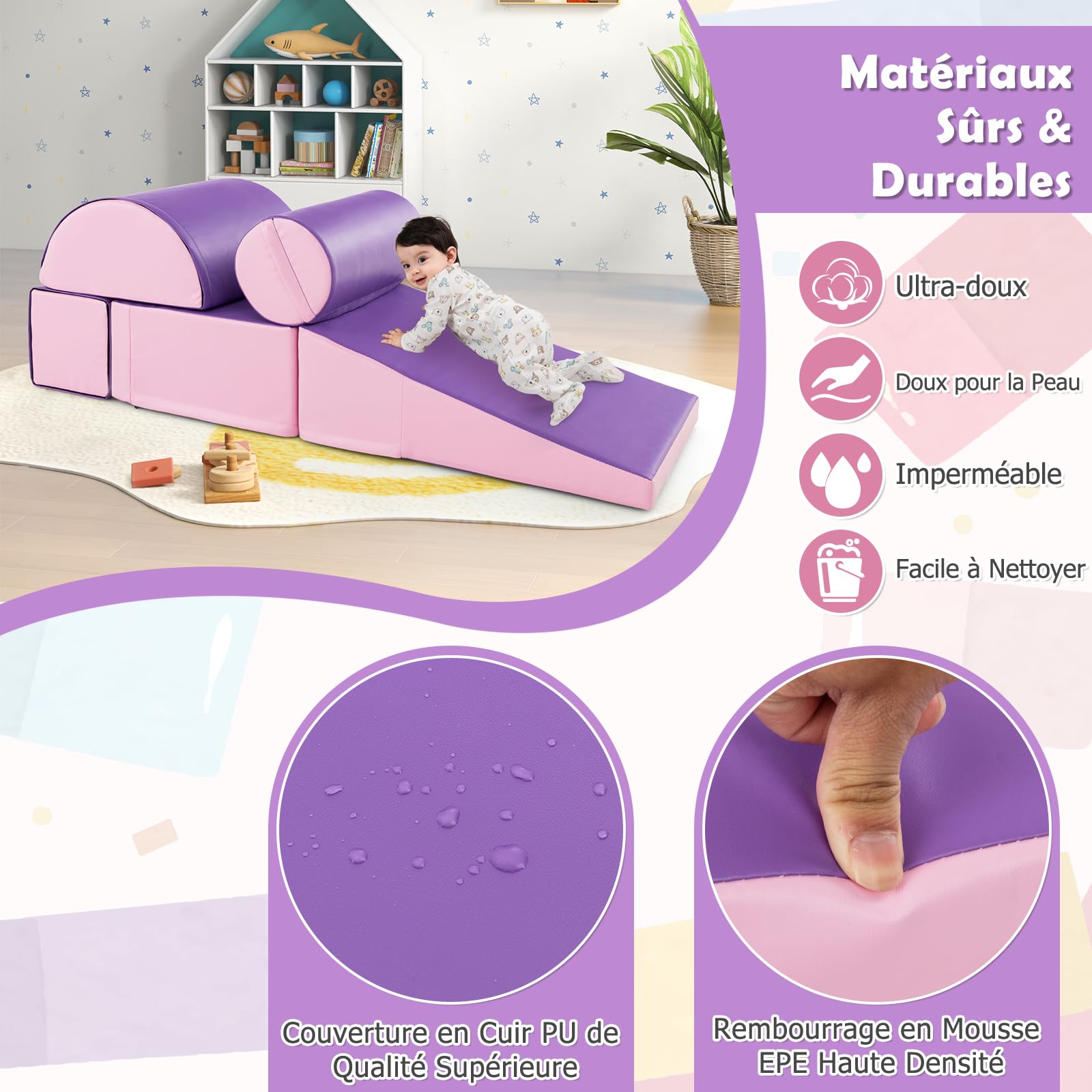 GOPLUS 5 PCS Parcours Motricité Bébé Modulable, Jouet Éducatif en Mousse PU | Module Motricité avec Housse Lavable & Amovible, Idéal pour Grimper, Ramper Escalader, Enfants d'Âge Préscolaire