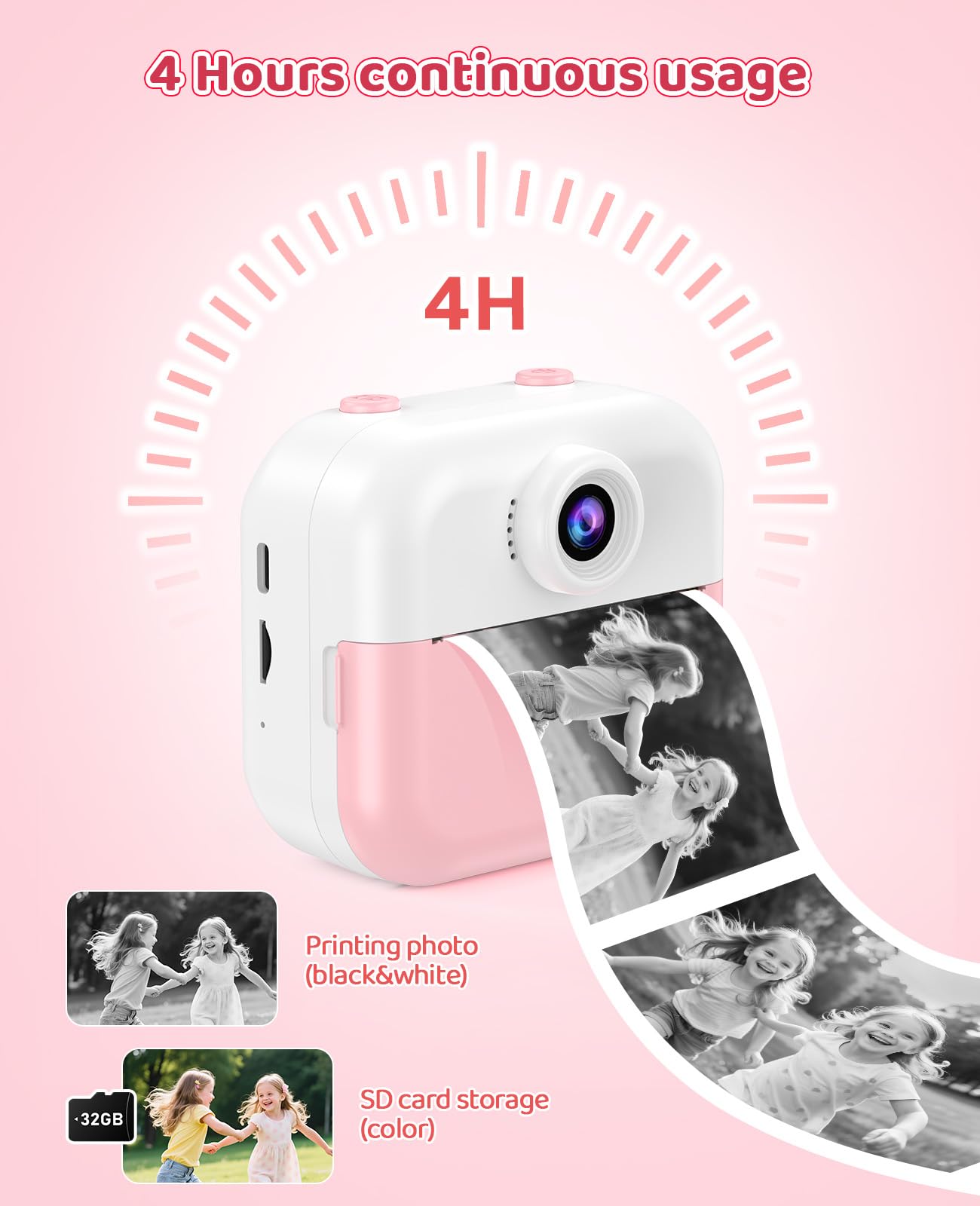 Cámara de impresión instantánea para niños, impresiones de liberación rápida, regalos de cumpleaños de Navidad de 6 a 12 años, selfie digital con videos de 1080P, juguete portátil de viaje
