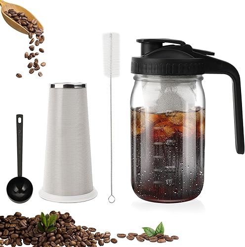 Miniatura 34 de Jarra de vidrio Mason Jar - Jarra de leche materna de 32 onzas con tapa de boquilla para vertido, sellado hermético, ideal para café frío, jugo