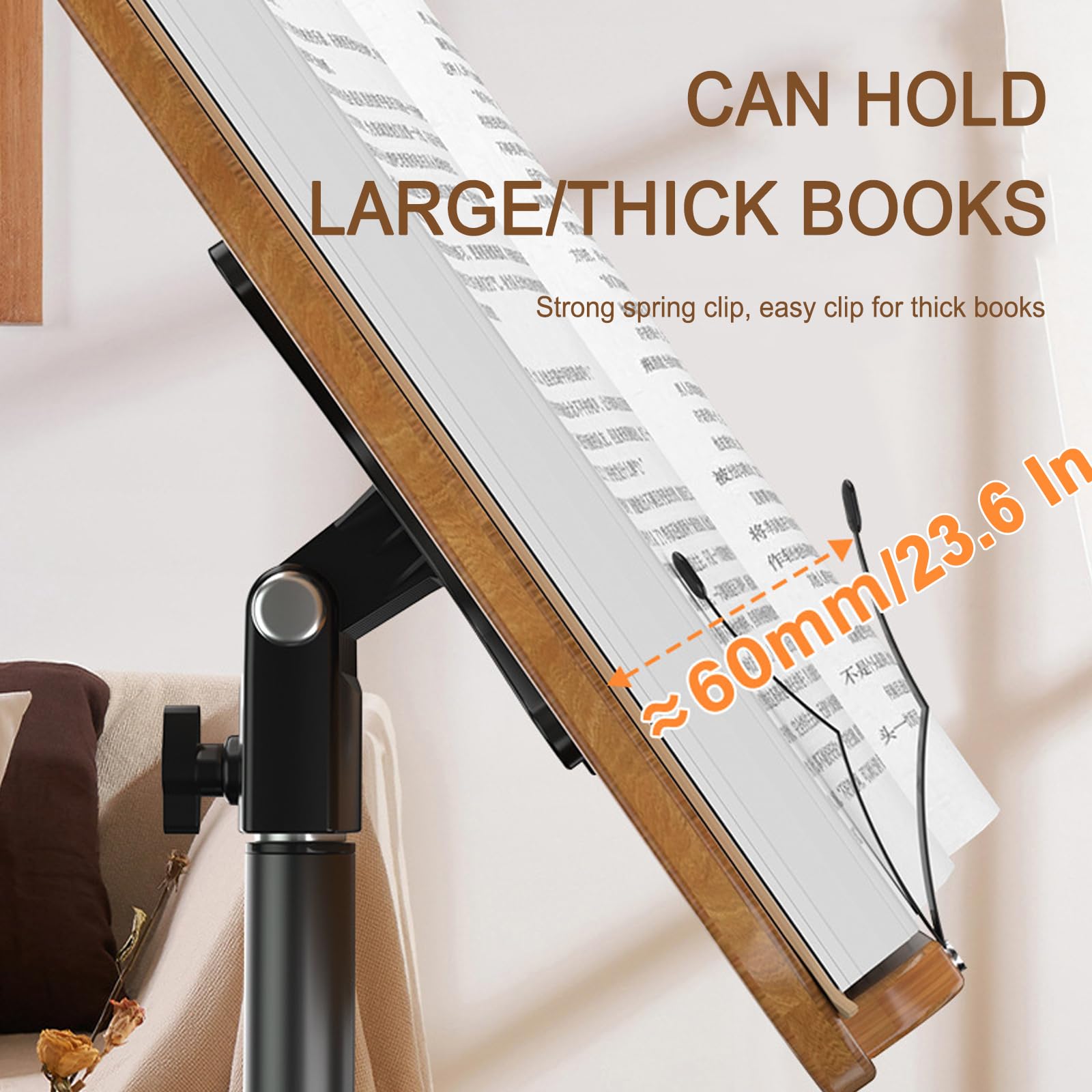 NAMON 2 In 1 Leggio Per Libri Da Pavimento E Da Scrivania – Altezza Regolabile Da 41,9 A 129,5 Cm, In Legno Massello E Metallo
