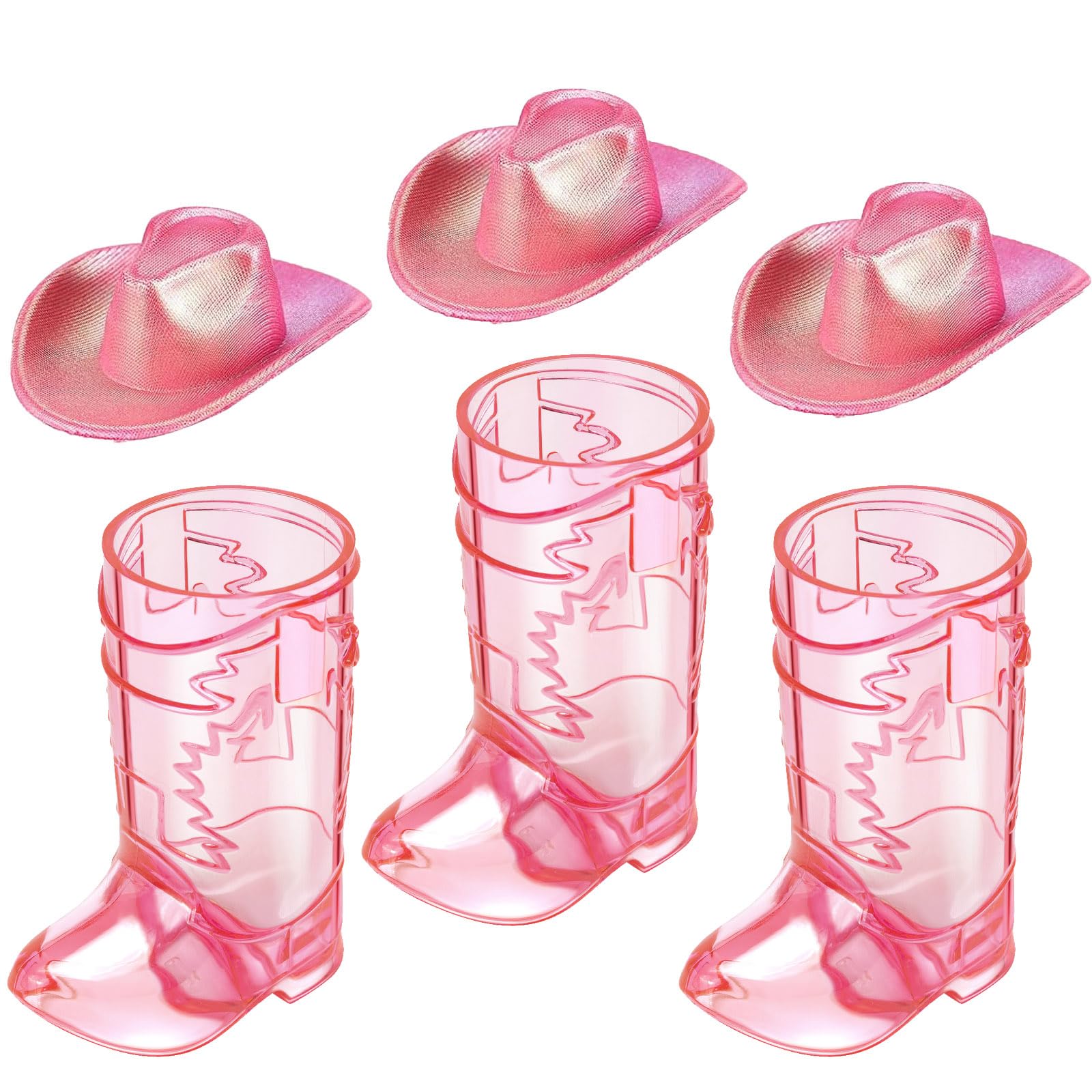 Photo 1 of Artlunar 3 Pcs Mini Pink Cowgirl Boots Shot Glasses with Pink Hat - Plastic Cute Shot Glasses for Women Western Cowgirl Party Favors (3)