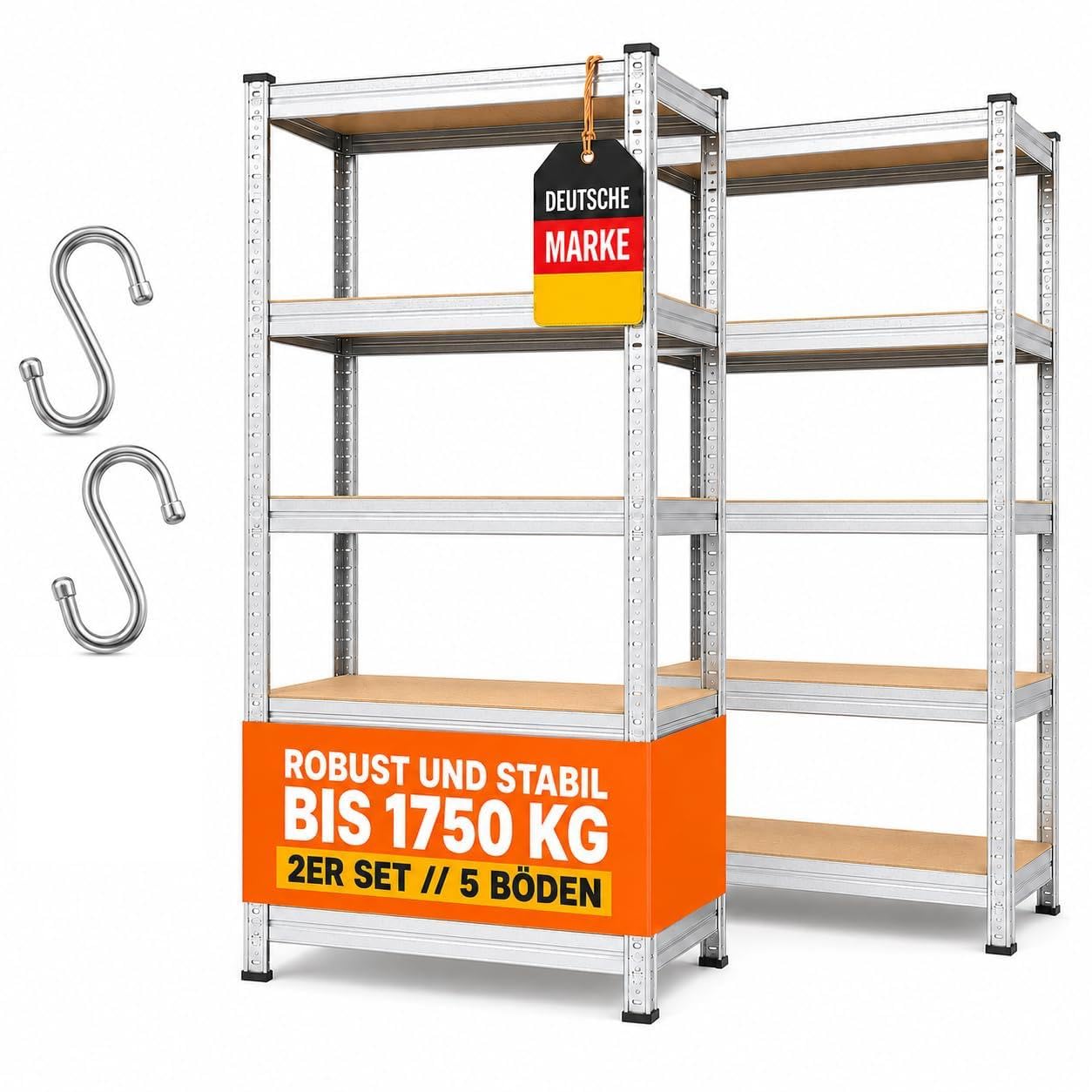 ALBATROS SR2S Lot de 2 étagères pour charges lourdes - 180 x 90 x 40 cm - 875 kg - 5 étagères