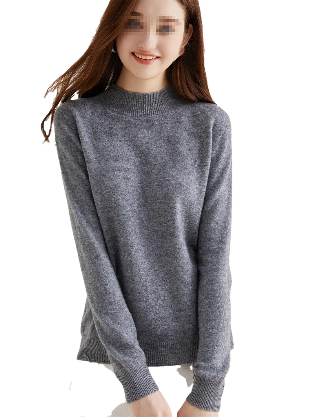 Maglione da donna a collo alto, in lana, a maniche lunghe, lavorato a maglia