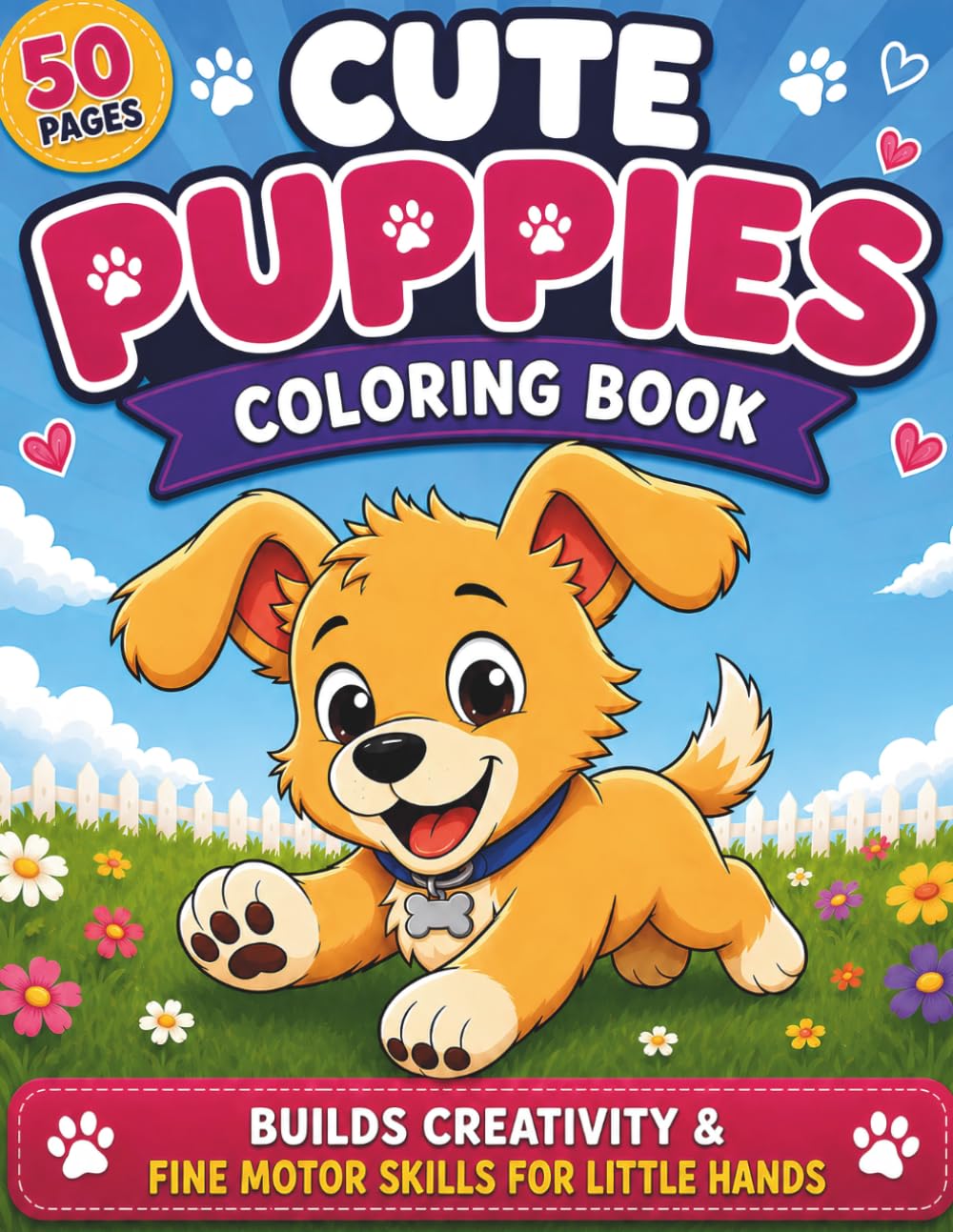 Puppy Coloring Book For Kids: 50 Adorable Dog Coloring Pages for Boys and Girls