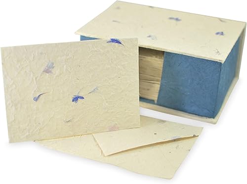 Kathmandu Valley Co. Nepali Cherish - Juego de tarjetas de felicitación y sobre de lujo con papel Lokta hecho a mano de Nepal, 25 tarjetas (aciano)