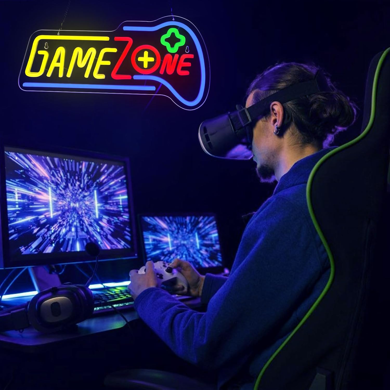 Game Zone Neon Sign Dimmable Gaming Room Decor for Bedroom Wall Light up Signs Teen Boy Home Gamer Party Friends Gifts