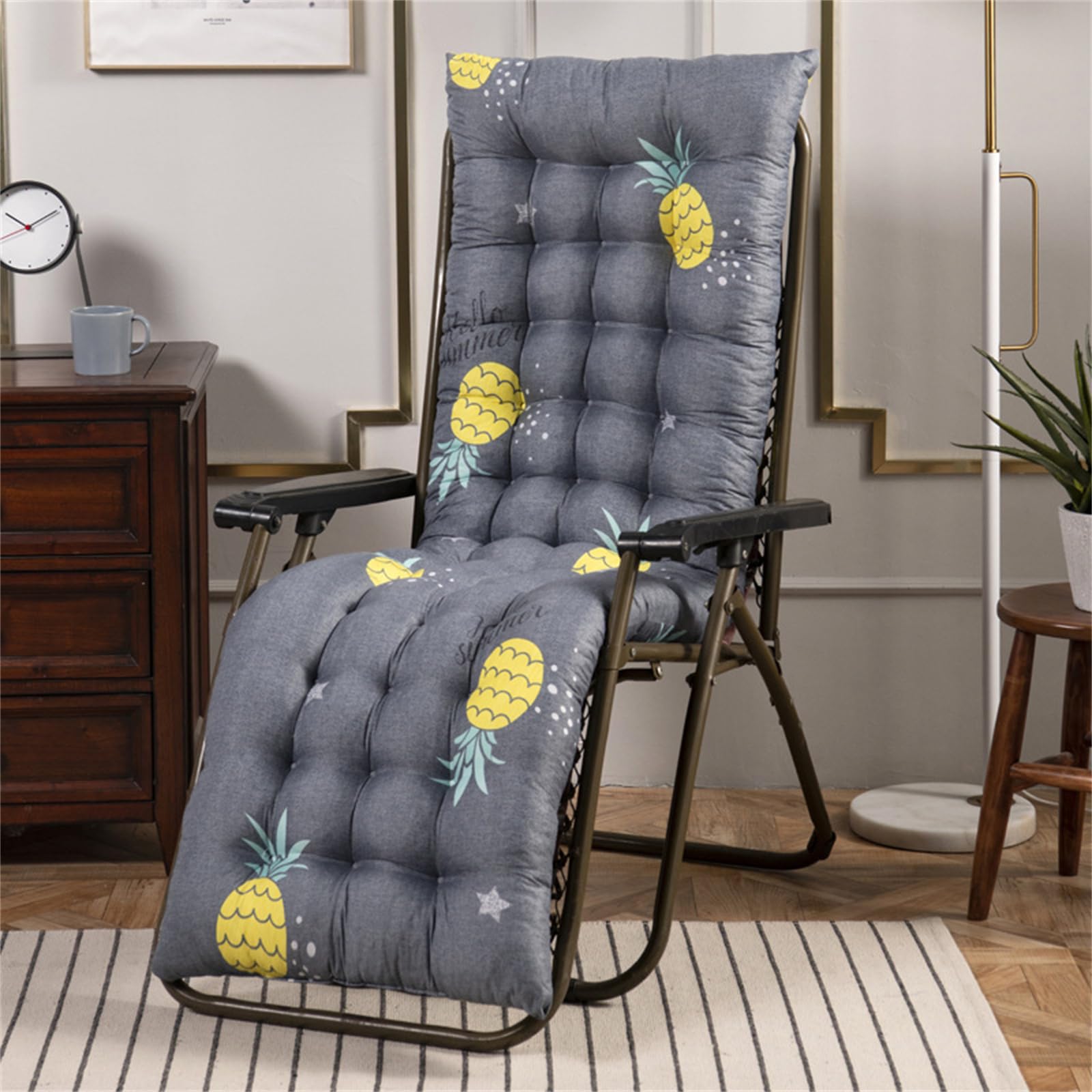 Hearda Sun Lounger Cushions Only, Sun Lounger Cushion Pads Soft Garden Rocking Recliner Chair Pads with Anti-slip Straps for Beach Porch Garden Patio Yard (Pineapple,48 * 120cm)