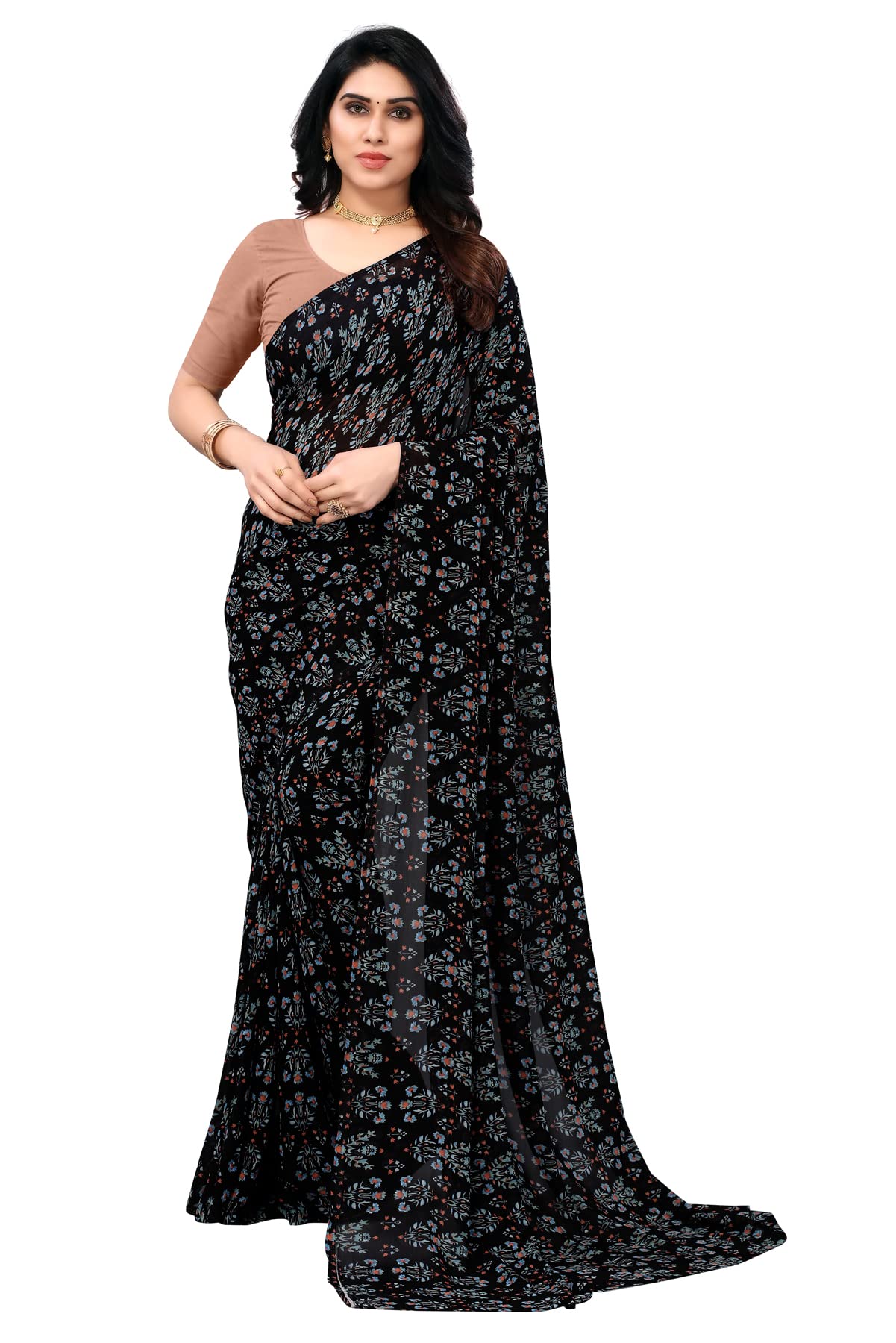OFLINE SELECTION Women's designer Georgette Printed saree With blouse piece.