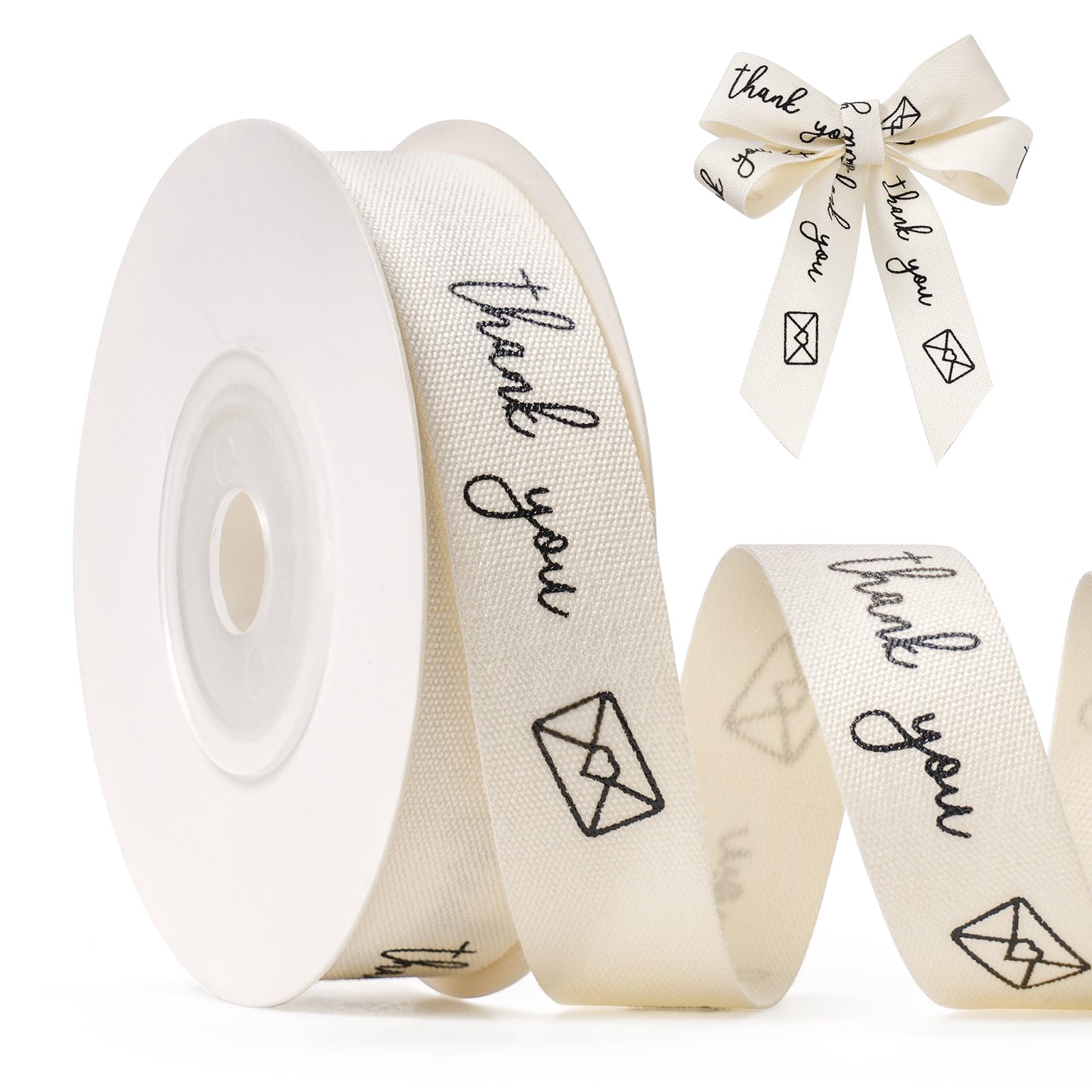 FAKILO Thank You Printed Ribbon 5/8 Inch x 10 Yards Cotton Ribbon for Gift Packaging, Party Decorations, Anniversary Decoration, Handmade Cards