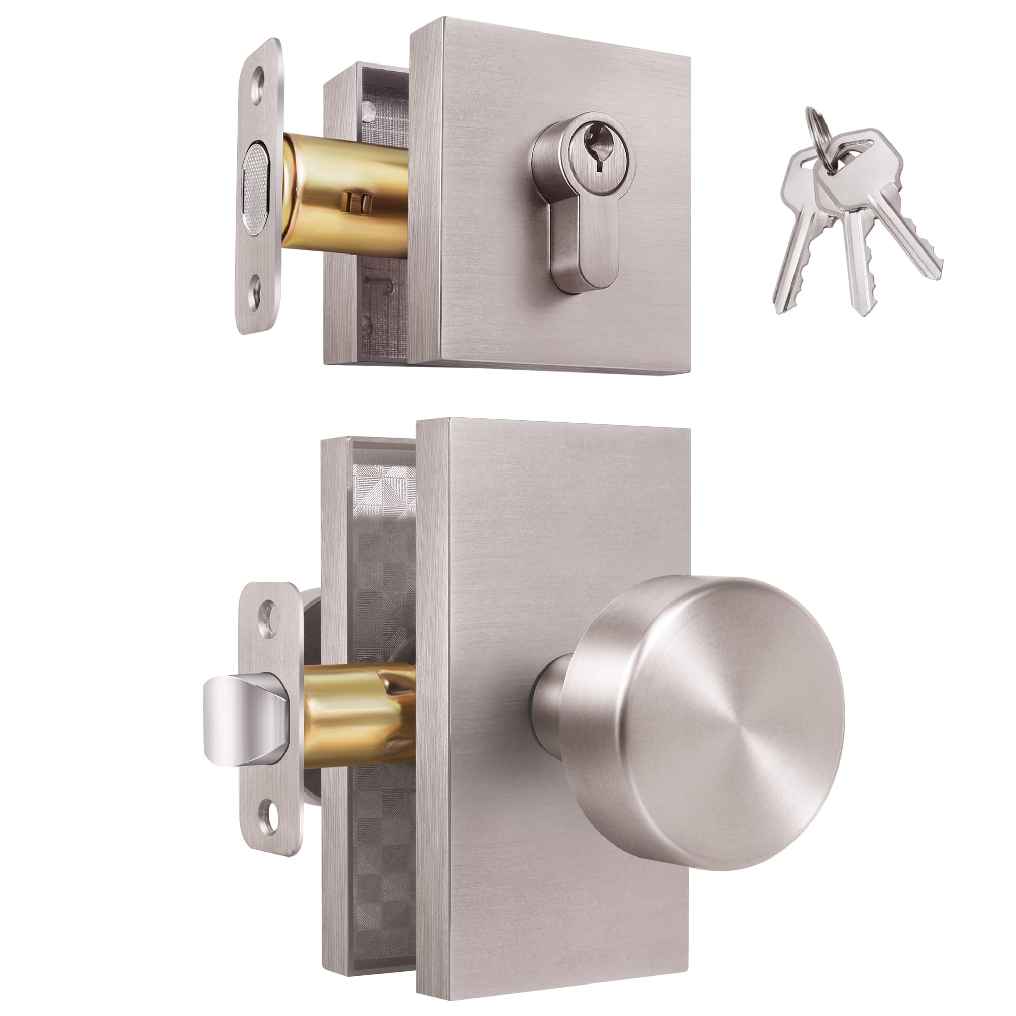 Satin Brass Privacy Door Knob with Lock -30