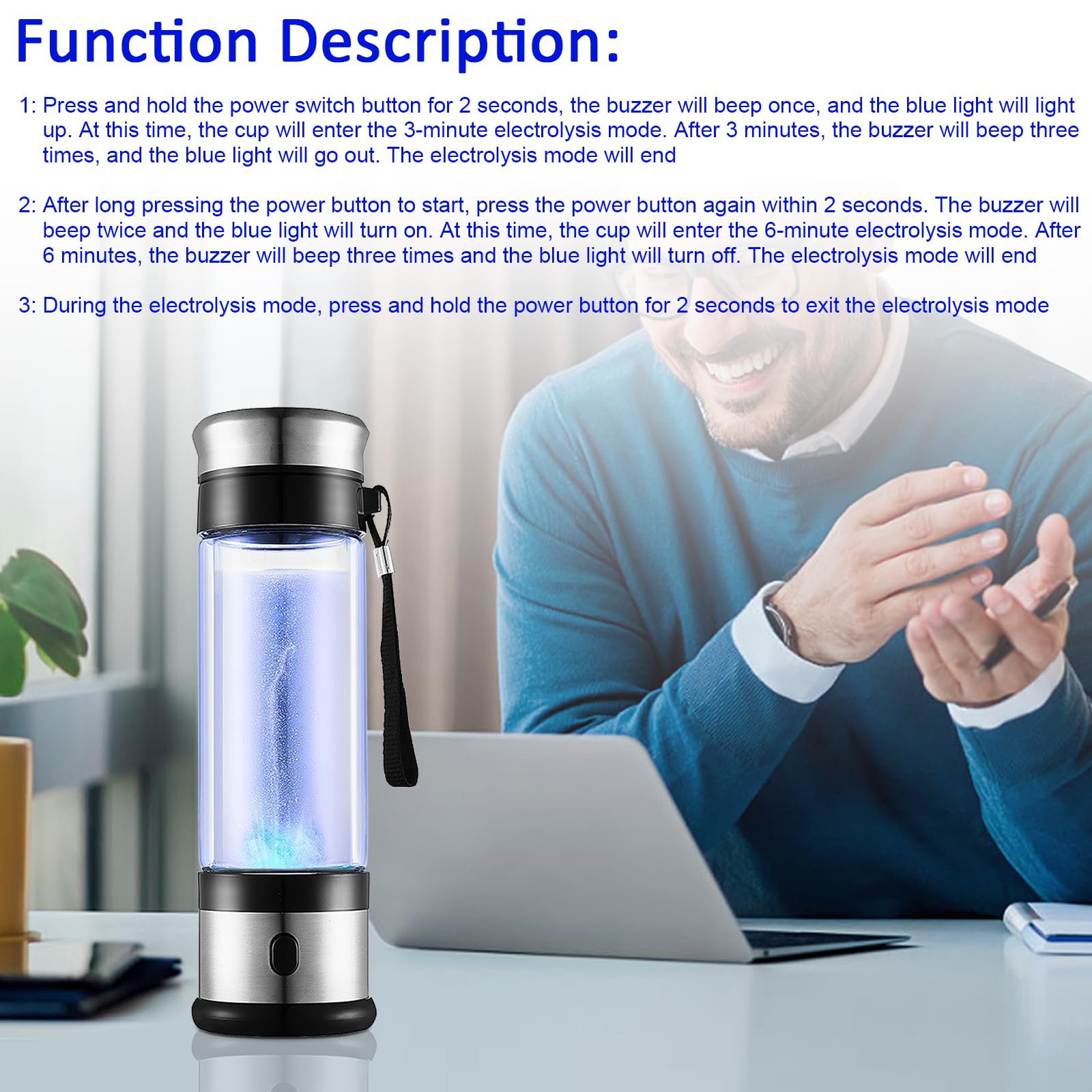 Przenośny generator wody wodorowej do wody pitnej, technologia SPE PEM, jonizator wody, generator butelek z wodorem, jonizator USB, maszyna do wody wodorowej i producent (350 ml, biały B)