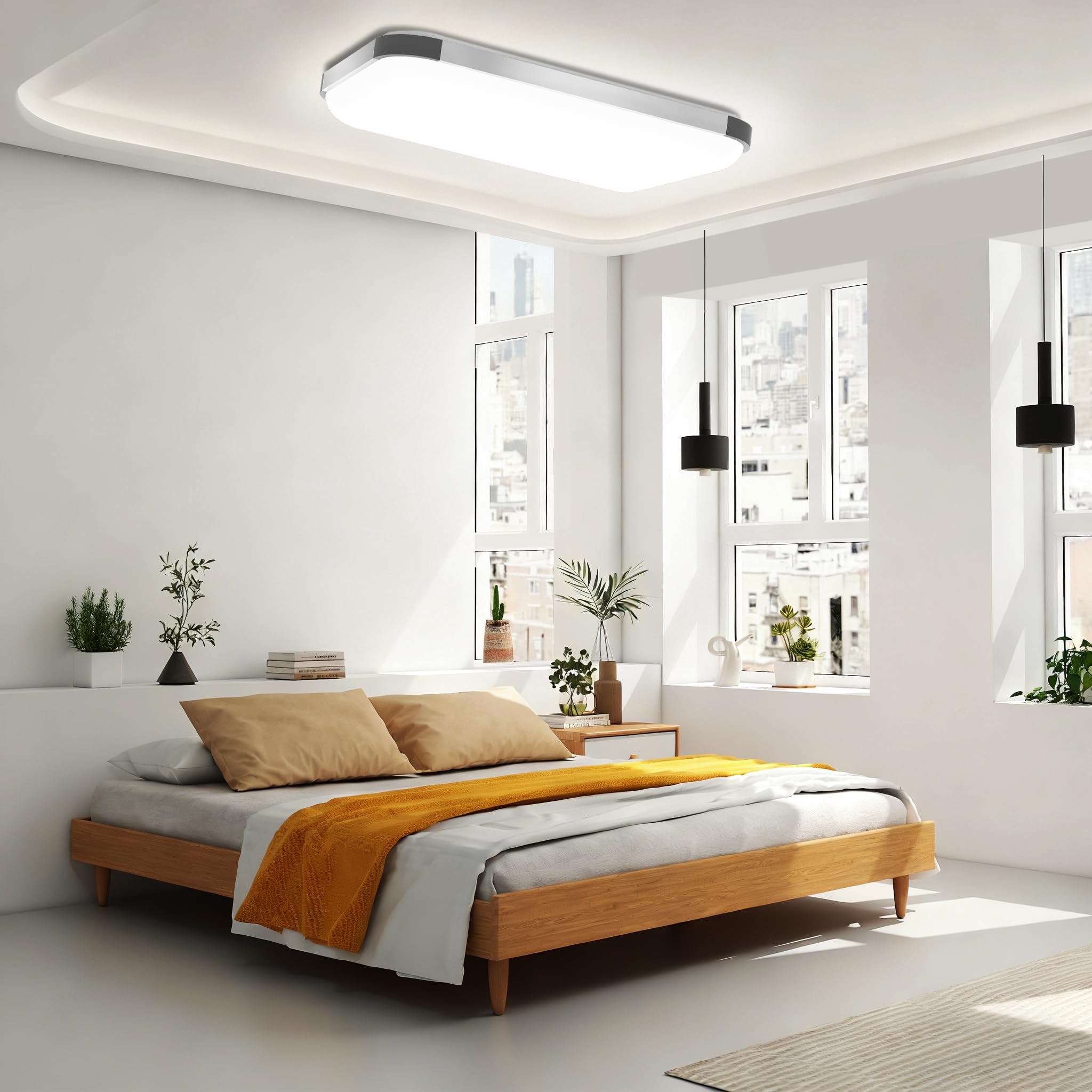 LZQ Plafoniera a LED dimmerabile, Lampadario Soffitto, 72 W con telecomando, 3000 K-6500 K, lampada da soffitto a LED, dimmerabile, per soggiorno, camera da letto, cucina, sala da pranzo, bagno