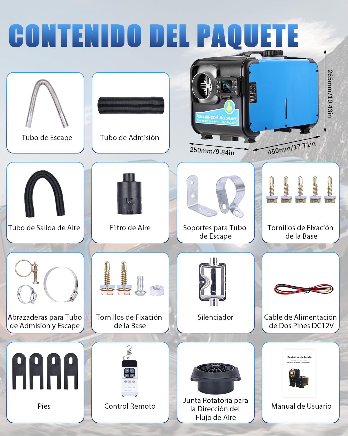 Timiyou Calefacción Estacionaria Portatil 8KW 12V/24V/220V, Control Remoto LCD y App Bluetooth, 0.18-0.52L/h, Temp. 5-35°C - Todo en Uno para Autos, Camiones, Barcos, Autocaravanas, Calentador Diesel