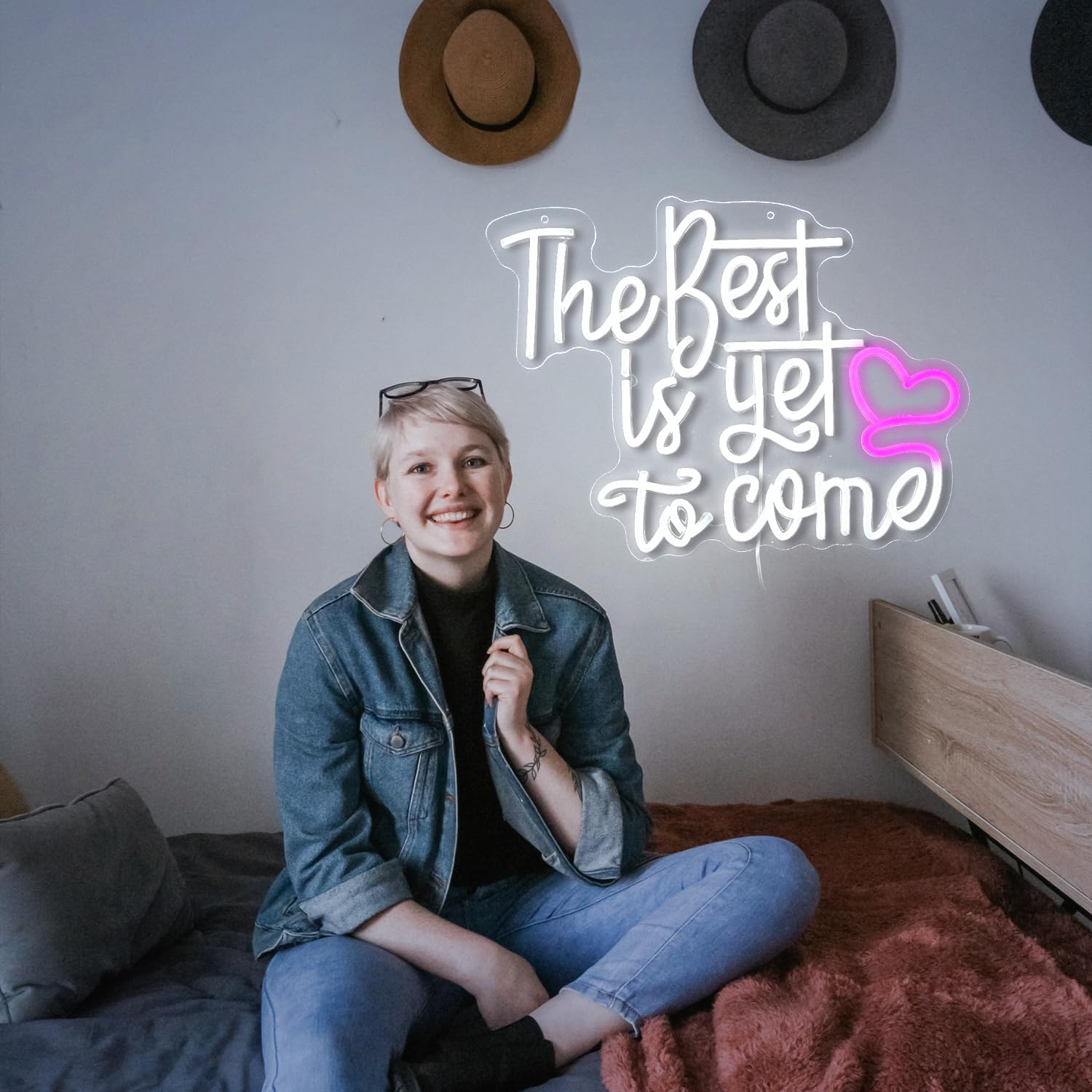 The Best Is Yet To Come Neon Sign Love Heart LED Neon Light for Wall Decor Dimmable USB Powered White Pink Letters light Up Sign for Bedroom Wedding Birthday Party(16.7 * 12.6 In) - Image 6