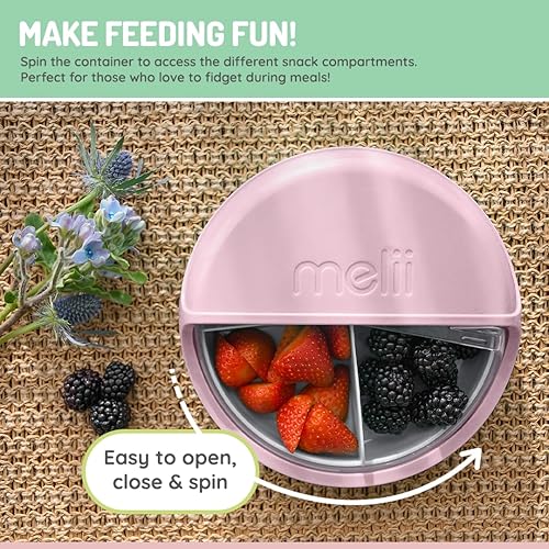 Miniatura 4 de melii Bento Spin - Contenedor para almuerzo y aperitivos, almacenamiento de alimentos para niños, sin BPA, apto para lavavajillas, 4 compartimentos,