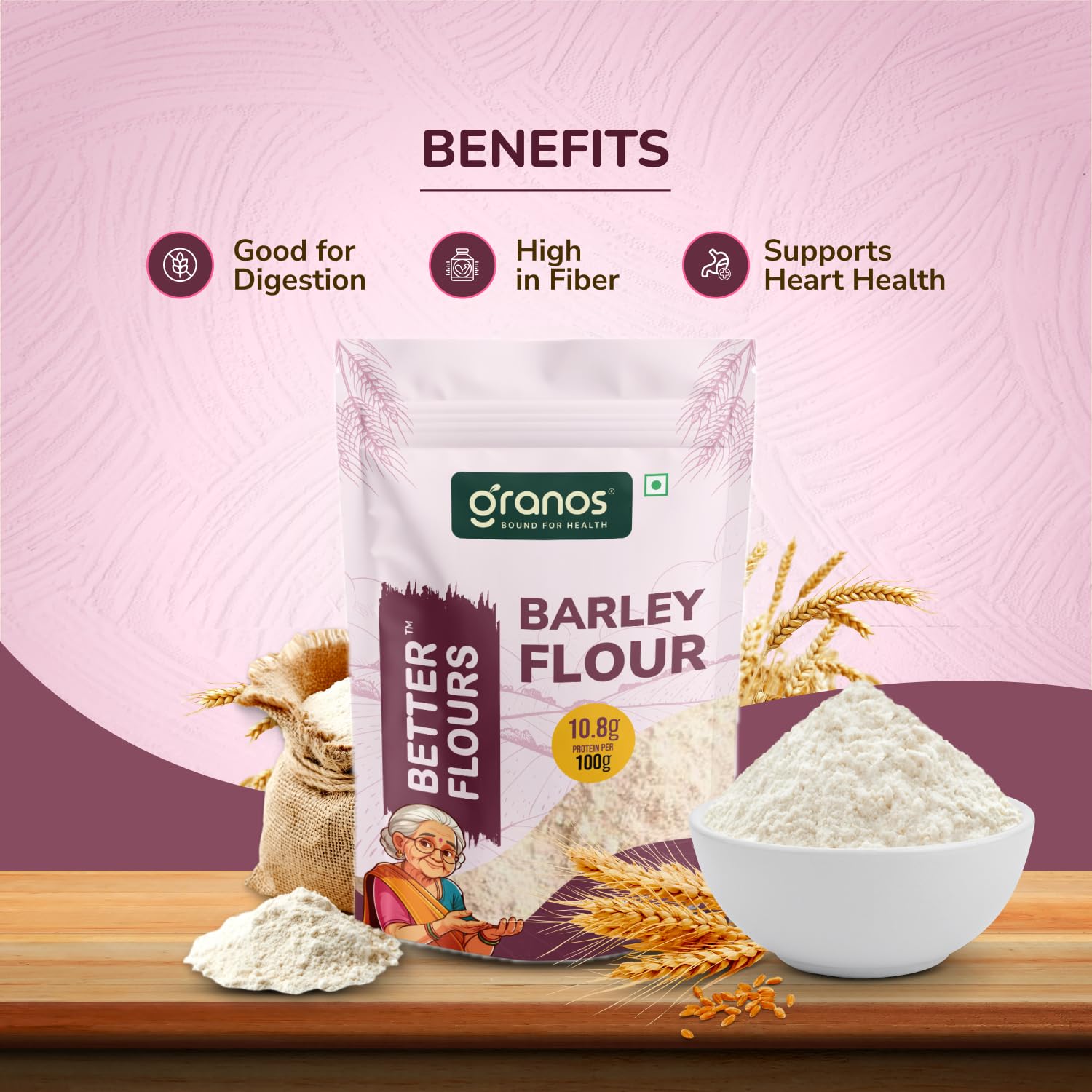 Granos Barley Flour 900g, Jau Atta Pouch, High in Protein & Fibre, No Maida, Helps in Weight Loss & for Diabetic, No Artificial Preservative & Chemical Free, 100% Whole Grain (Pack of 1) - Image 2 thumbnail