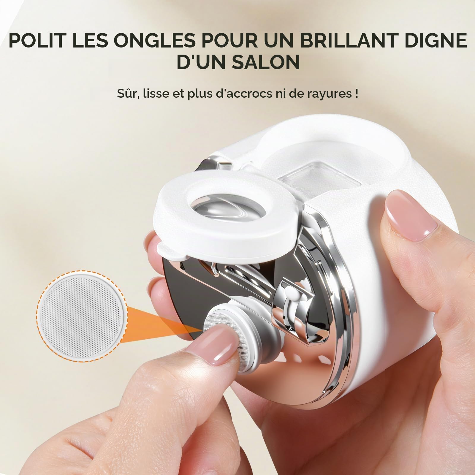 Coupe Ongle Électrique, Coupe-ongles automatique avec loupe à lumière LED, Coupe et Polissage automatiques + Rangement pour les résidus d'ongles, 3 Vitesse + écran numérique (Blanc)