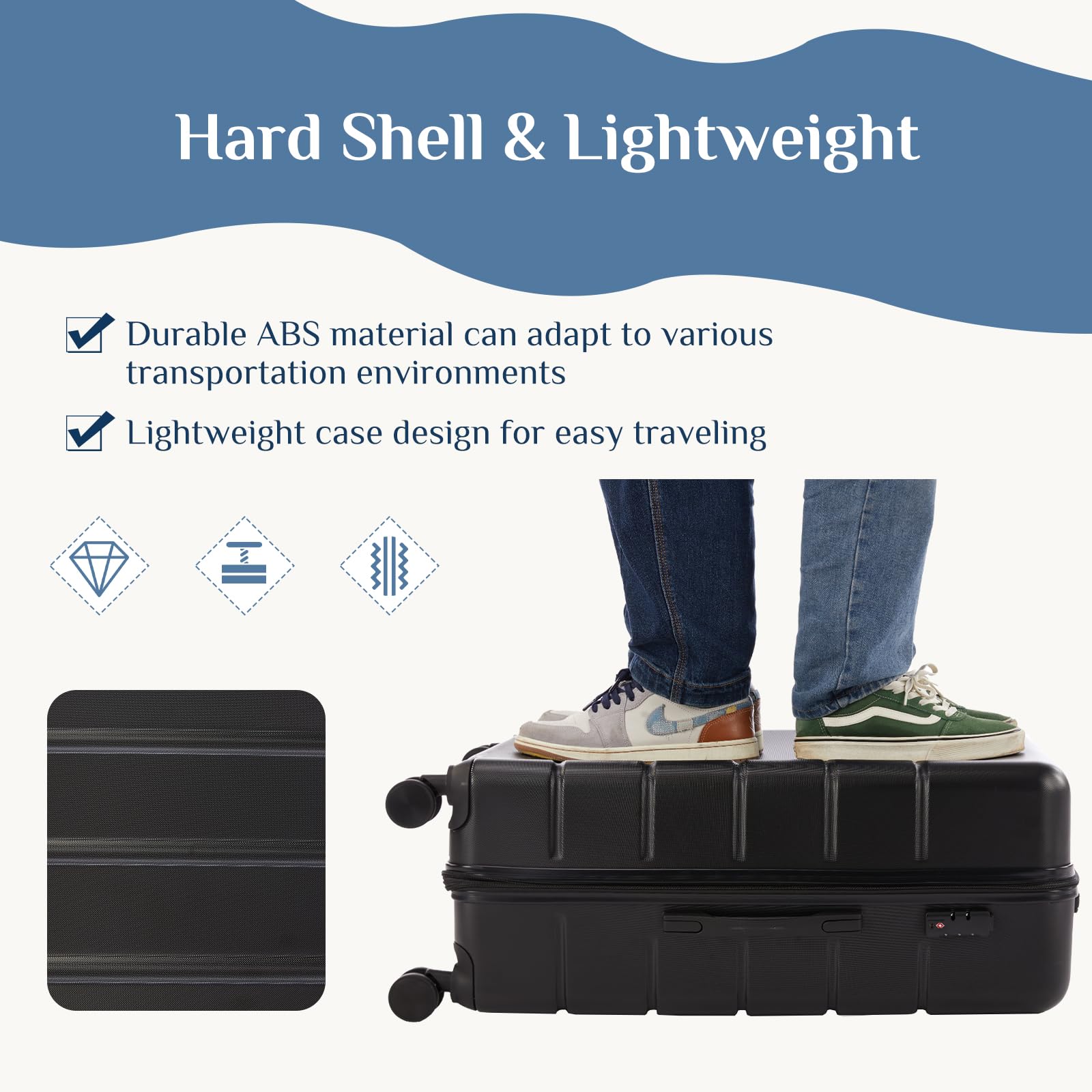 OLIXIS 20 Inch Carry-On Suitcase, Hardside Rolling Luggage, Black view 2
