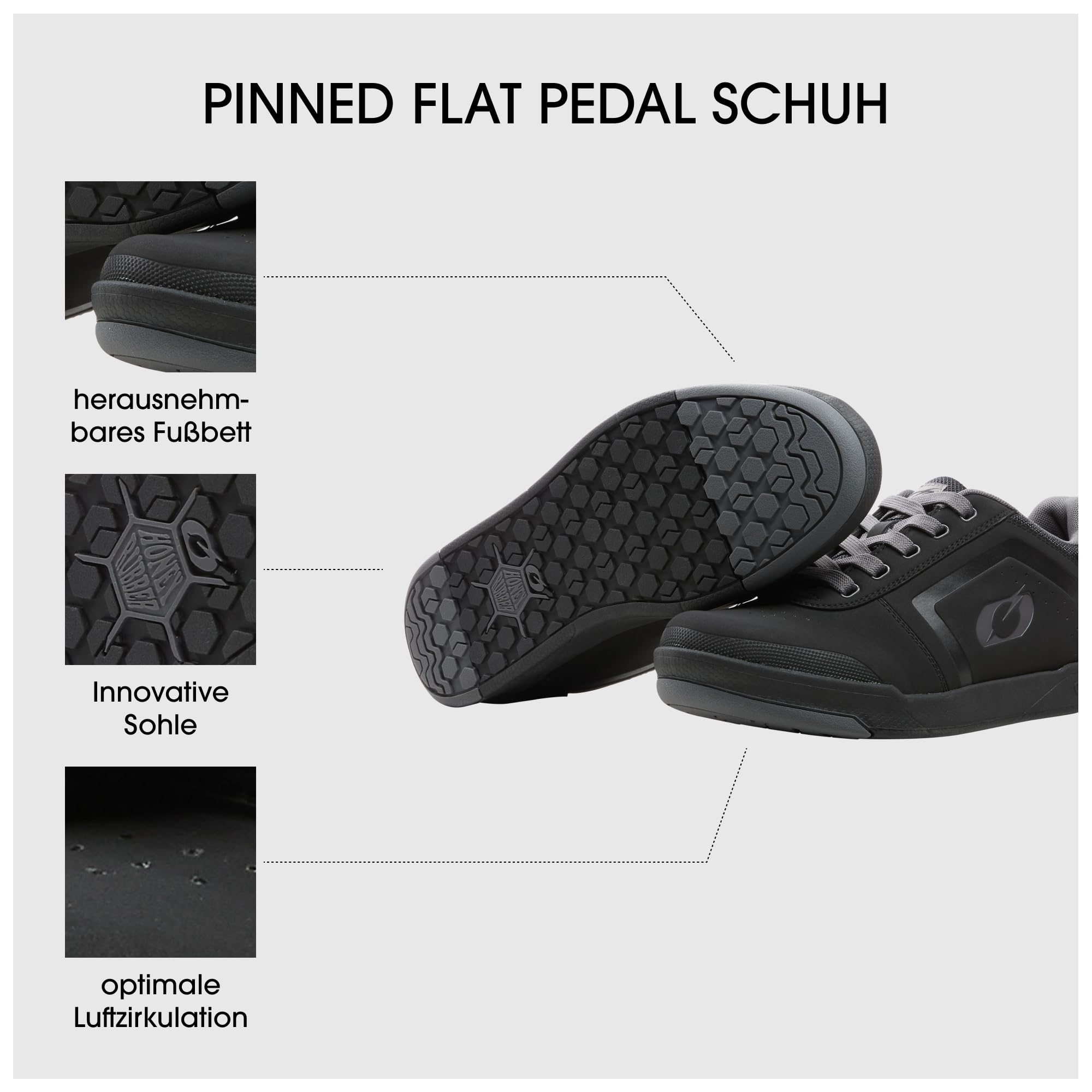 O'NEAL | Zapatillas de Bicicleta de Montaña | MTB Downhill Freeride | Equilibrio Entre el Agarre y el reposicionamiento del pie | Zapato de Pedal Plano con Clavos Edición TBS | Adulto | Negro Gris