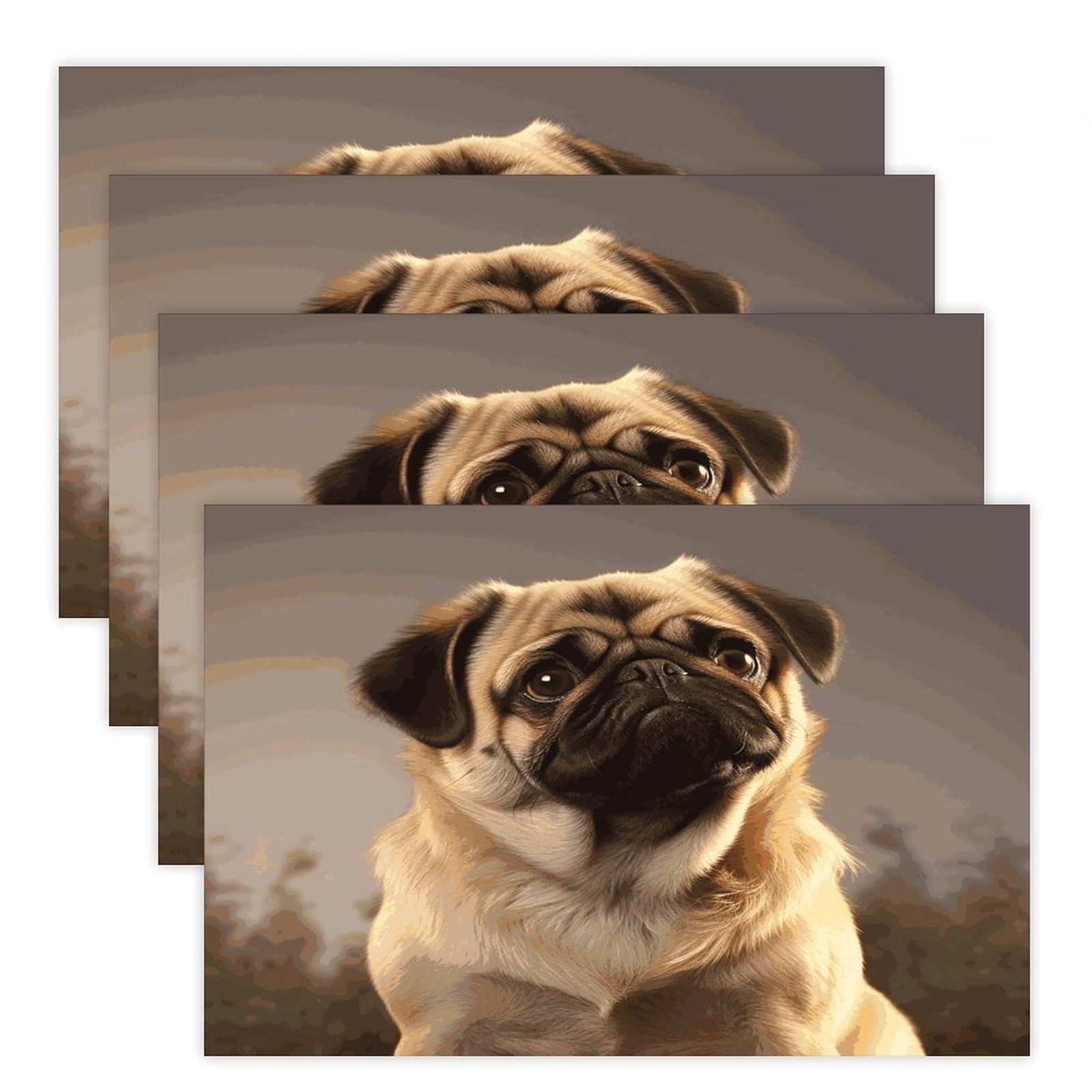 Cute Pug Dog Placemats Heat-Resistant Washable Place Mats Anti Slip Dining Table Place Mats Wipeable Dining Table Mats Kitchen Decoration Placemats 17.7’’×11.8’’