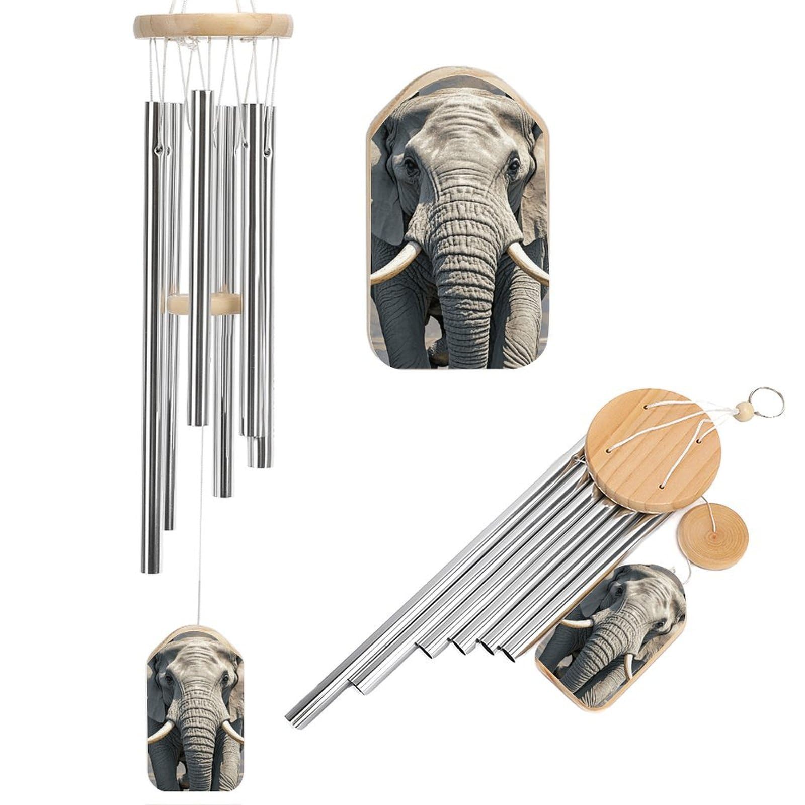Carillon éolien éléphant en métal et aluminium au son profond pour extérieur et jardin