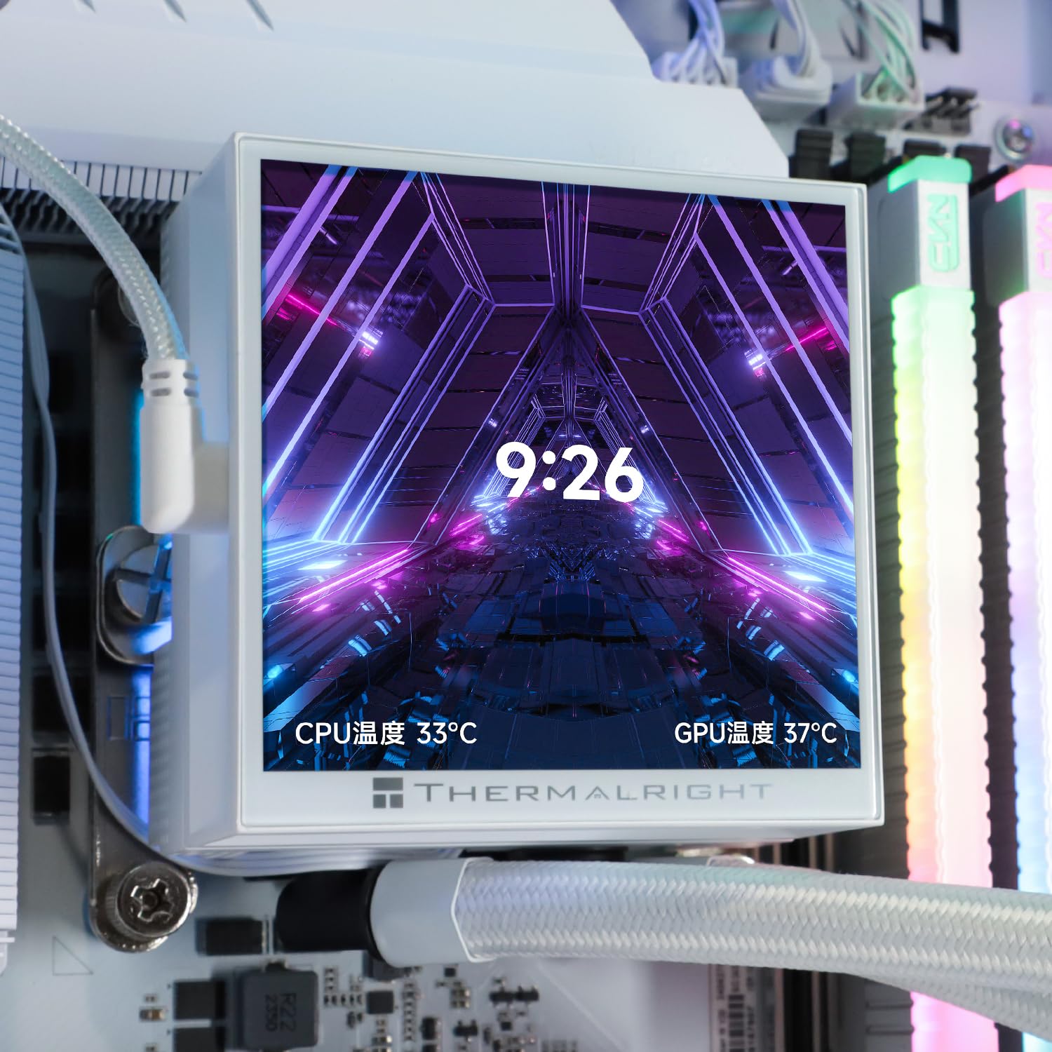 Thermalright Hyper Vision 360 ARGB WHITE CPU AIO, sistema di raffreddamento ad acqua, schermo LCD IPS con risoluzione 480 x 480, per AM5; Intel 1700/1851,3,95"