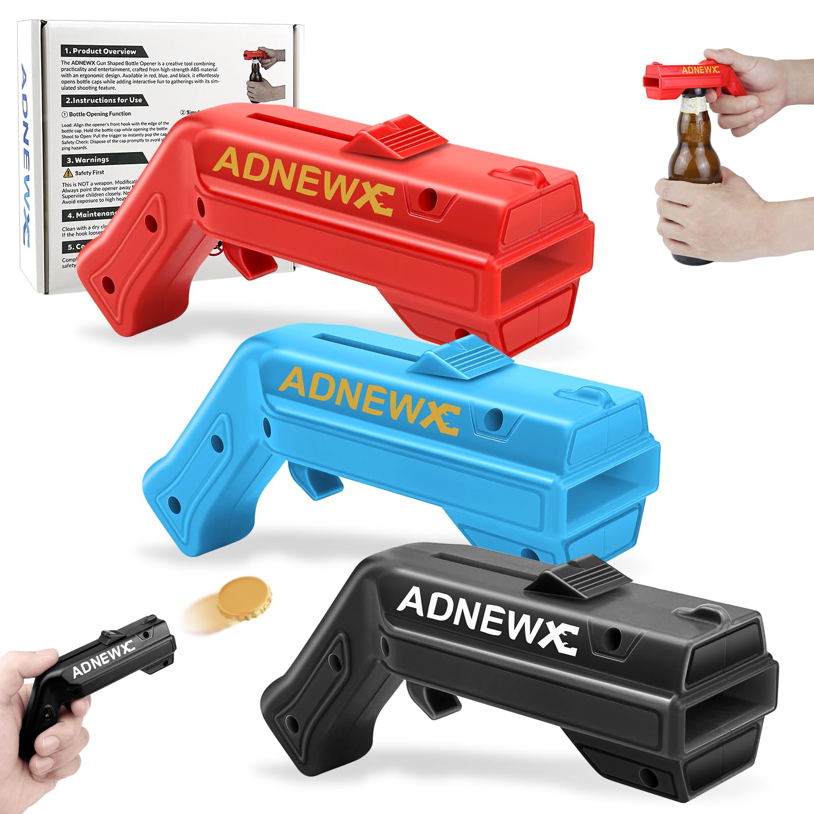 3 Stk ADNEWX Bieröffner im Pistolen-Design, Flaschenöffner Tool für Bar Partys Mecha-Stil Lustige Bierpistol-Design für Männer Bier Geschenke Shooter Kronkorken Spiele