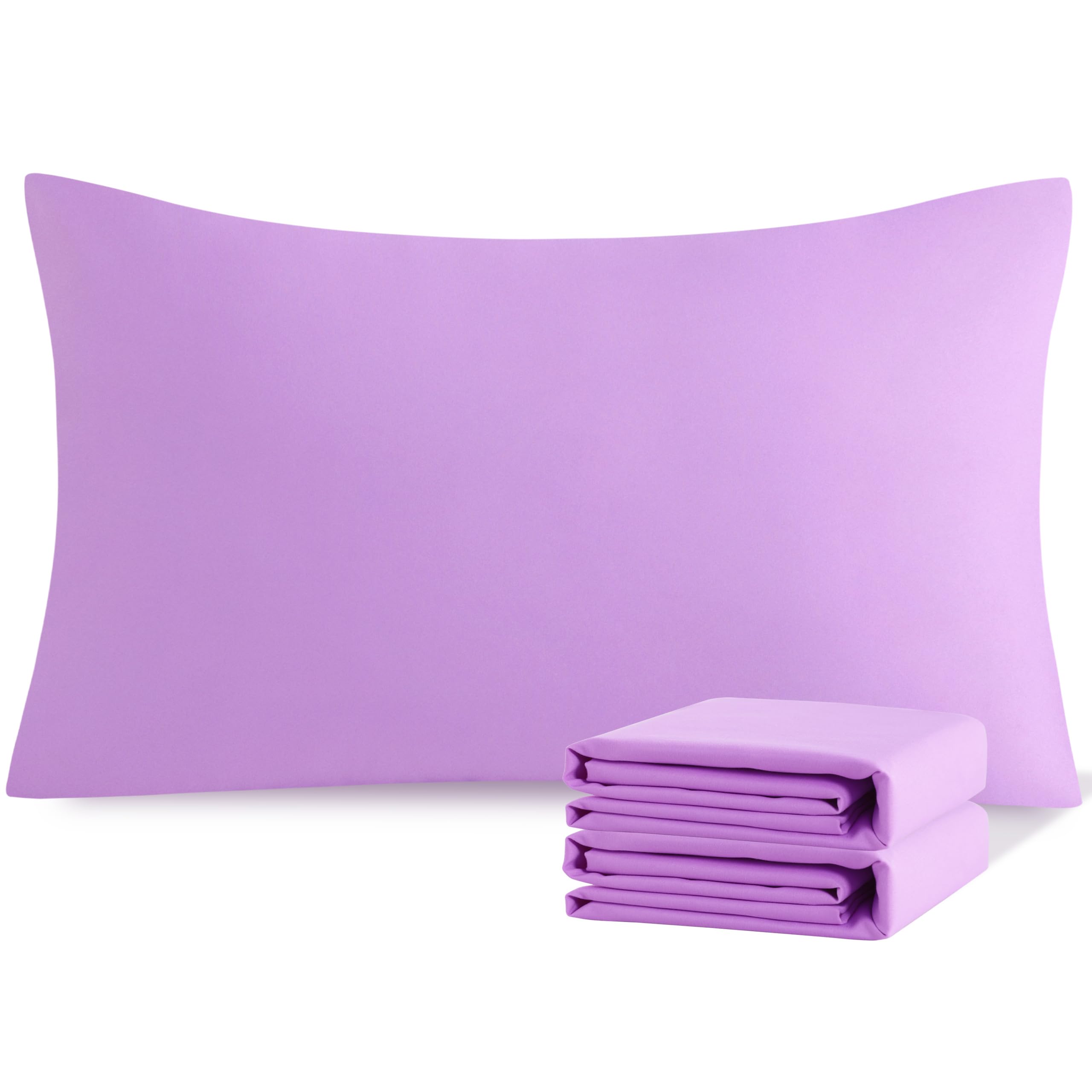 NTBAY Standard Microfiber Pillowcases, 2 Pack, 20 x 26, Light Purple | Soft Brushed Microfiber with Envelope Closure, Set of 2 Standard 20 x 26 Inch Pillowcases, Pillow Inserts Not Included