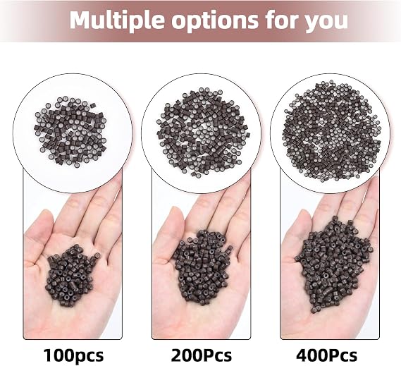Vlasy Silicone Micro Beads, 5mm Hair Extension Beads, 100Pcs Brown