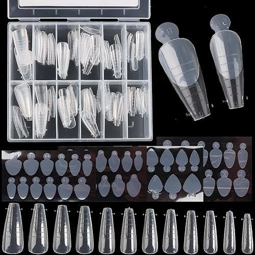 Miniatura 7 de Kit de doble forma de uñas, 480 formas dobles para poligel, formas de extensión de uñas de bailarina, ataúd de aguja y bailarina, 10 clips de uñas