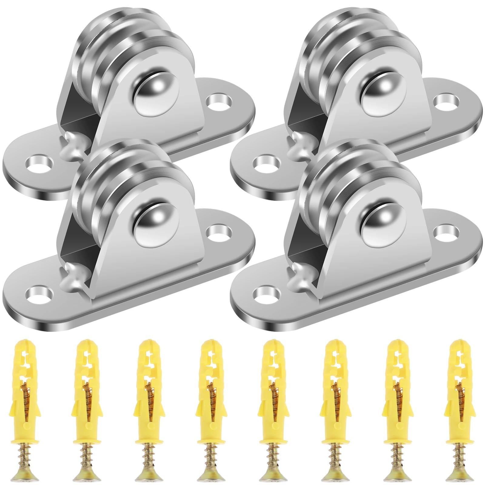 Set di 4 pulegge fisse resistenti con cuscinetti duplex, silenziosi e stabili, supporta fino a 77 kg, ideale per uso domestico e Worhop