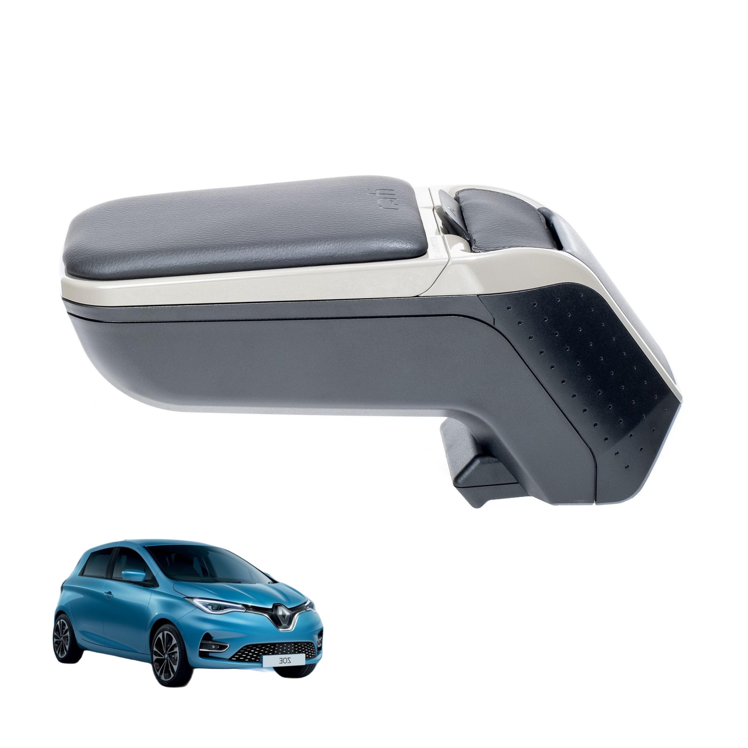 rati ARMSTER 2 Reposabrazos Compatible con Renault ZOE 2020-2024 [Gris,Cuero Vegano] Apoyabrazos Central reequipable con Compartimento portaobjetos