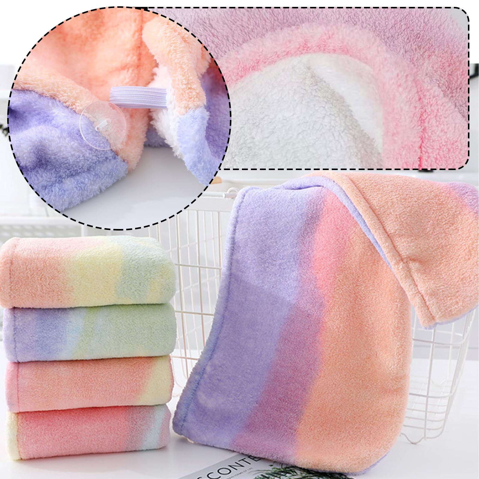 Asciugamano Turbante Per Capelli In Puro Cotone: Assorbe Velocemente, Anticrespo, Con Bottone E Passante (66x25 Cm)