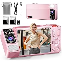 Digital Camera, 4K 64MP Cameras for Photography, 270 Flip Screen Vlogging Camera, Autofocus, Flash, 18X Zoom, 2 Batteries, 64GB Card, Point and Shoot Digital Cameras for Kids Teens, Pink