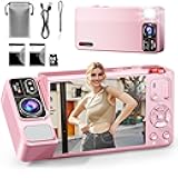 ZEOUPT Digital Camera, 4K 64MP Cameras for Photography, 270°Flip Screen Vlogging Camera, Autofocus, Flash, 18X Zoom, 2 Batteries, 64GB Card, Point and Shoot Digital Cameras for Kids Teens, Pink