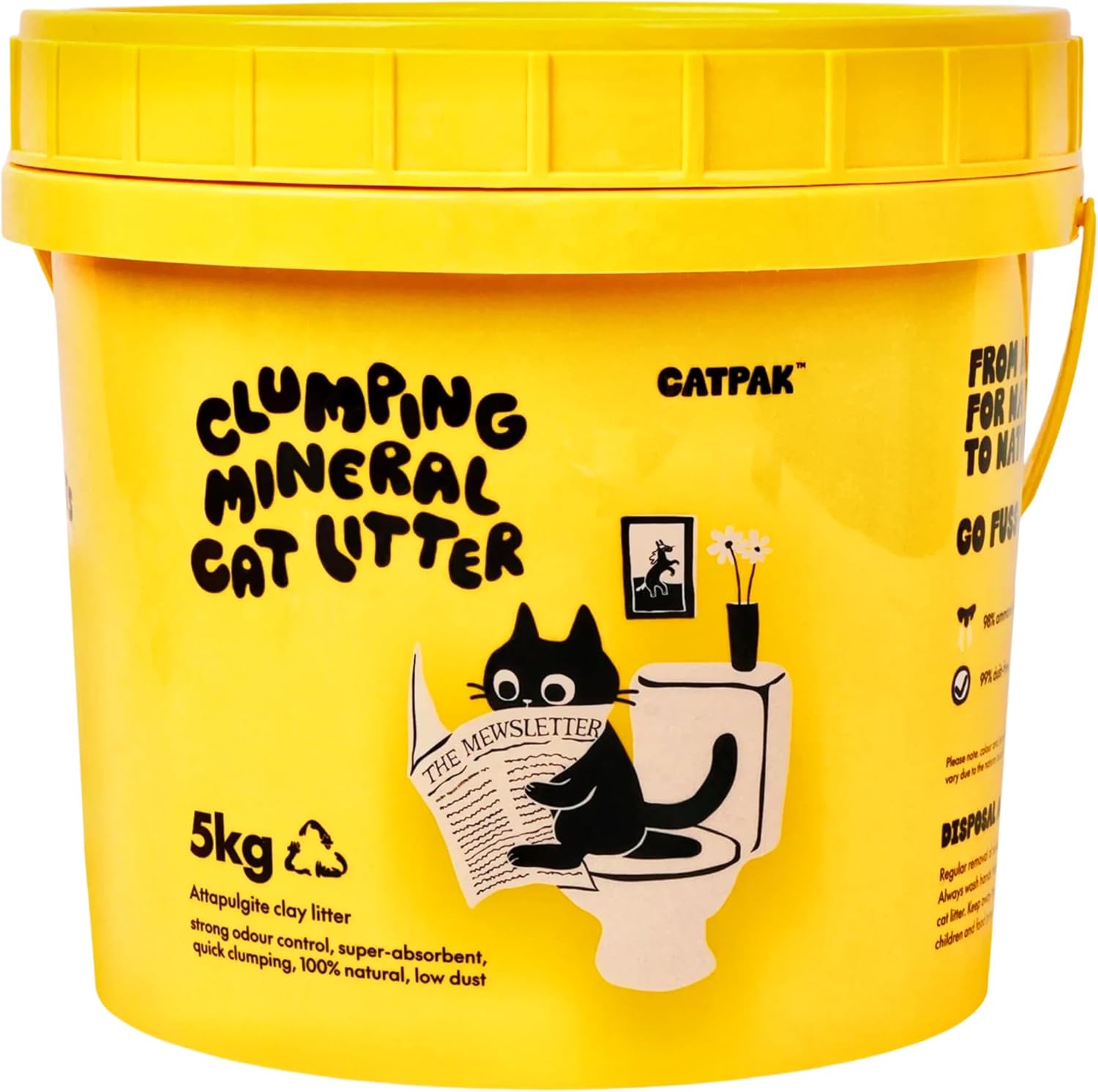 Clumping Cat Litter - 100% Natural Attapulgite Clay, Ultra-Low Dust (0.35%), Lock & Dry Technology for a Fresh Home, Fast Clumping & High Absorbency, Eco-Friendly, 11lbs (5kg)
