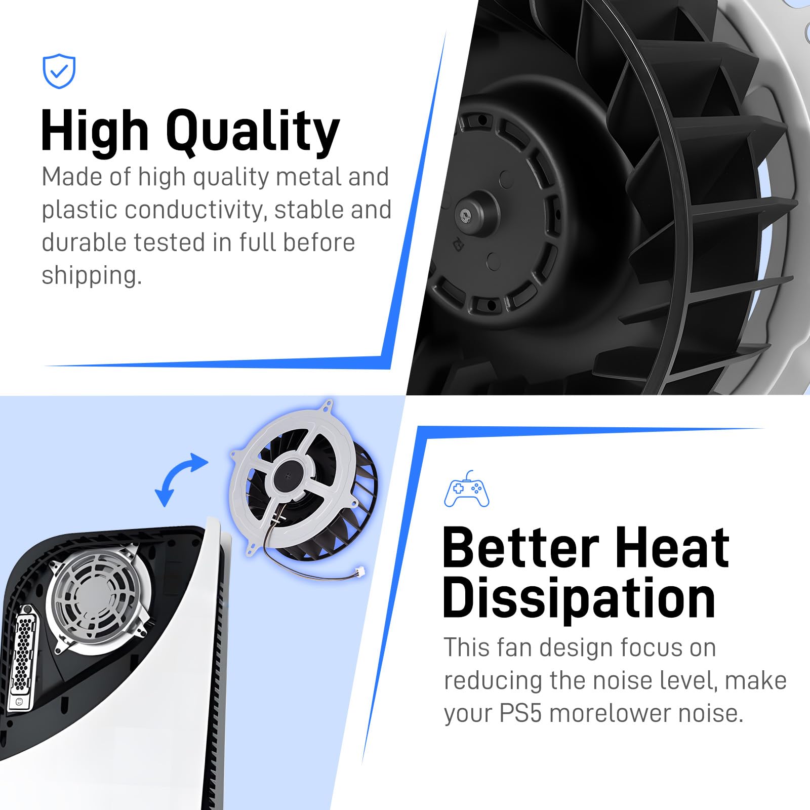 Ventilador de refrigeración interno de repuesto para PS5 CPU PlayStation serie 5, 23 aspas 12V 2.15A, ventilador silencioso, kit de limpieza de polvo de repuesto mejorado (con herramienta de apertura)
