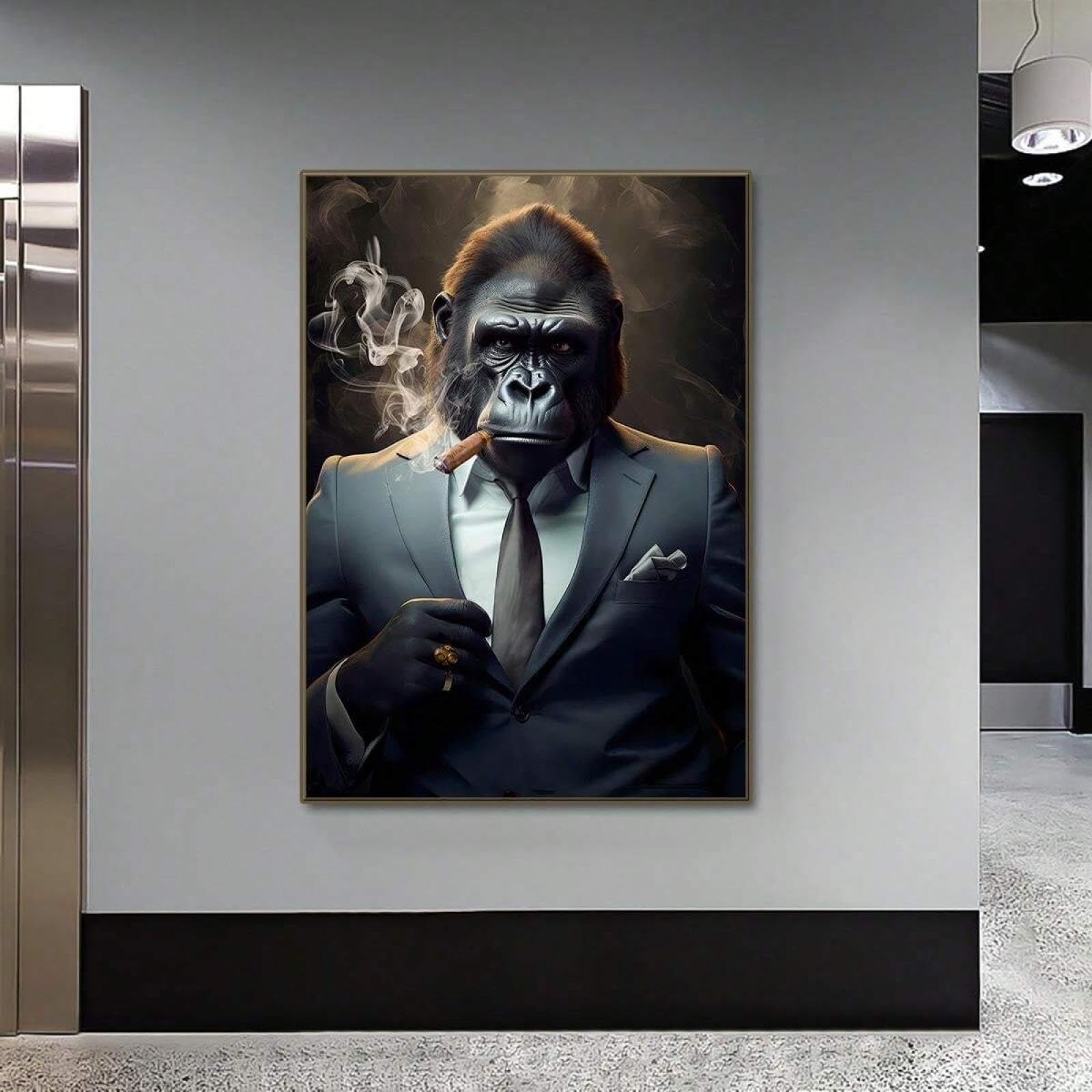 Ihhgnb Multicolor Smoking Gorilla Canvas Wall Art, Gorilla Smoking Print, Animal Poster, Monkey Canvas Print, For Home Living Room Decor 60X80cm(24X31in) Frameless