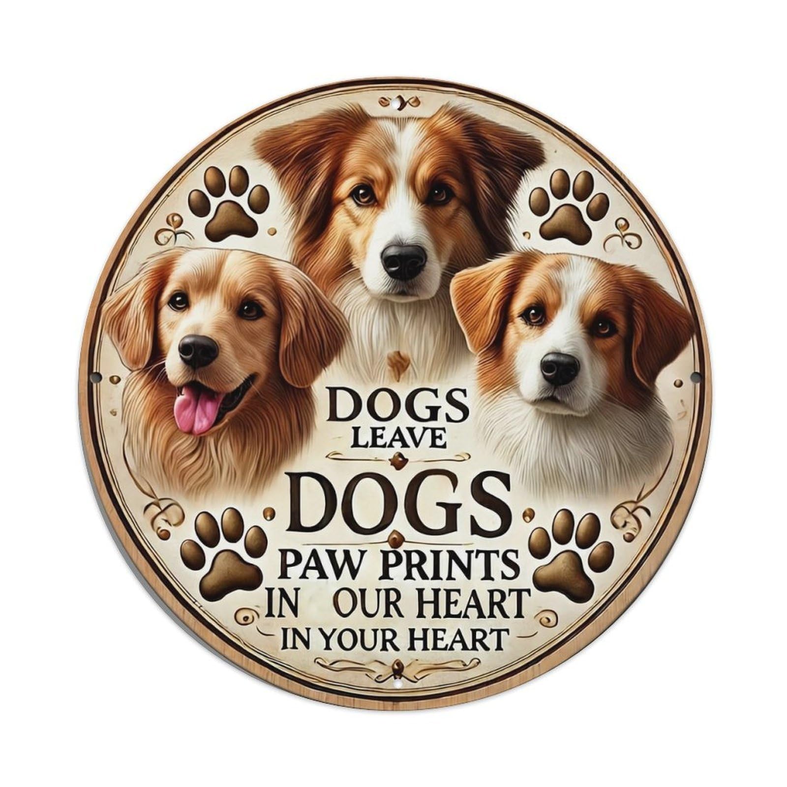 Dogs Leave Paw Prints In Heart Tin Sign Metal Poster Vintage Metal Signs for Home Man Cave Bar Cafe Kitchen laundry room Wall Decorations Gift 8x8Inch