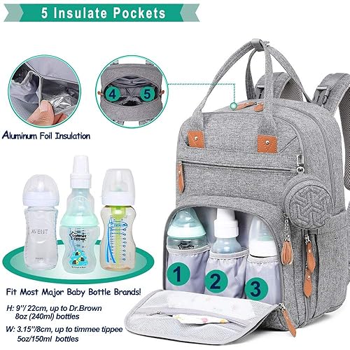 Miniatura 3 de WELAVILA - Mochila para pañales unisex con cambiador bolsillos aislados y soporte para chupones para niños y niñas mochila de viaje multifunción