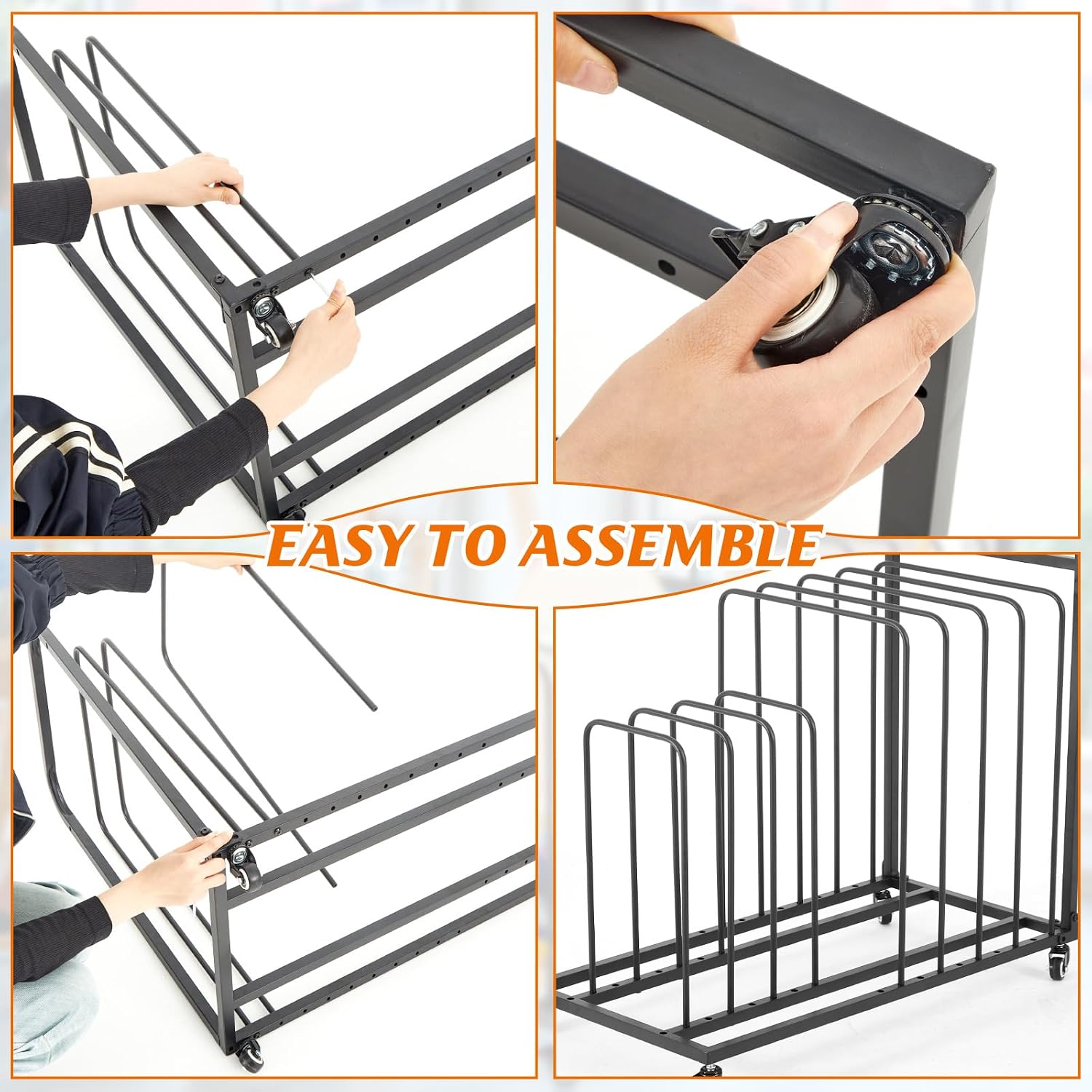 Landhoow Art Canvas Storage Rack, Adjustable Metal Art Drying Painting Rack Black Painting Storage Easel Display Stands with Caster Wheels and Handle for Canvas Boards, Panels, Frames, Crafts Drying