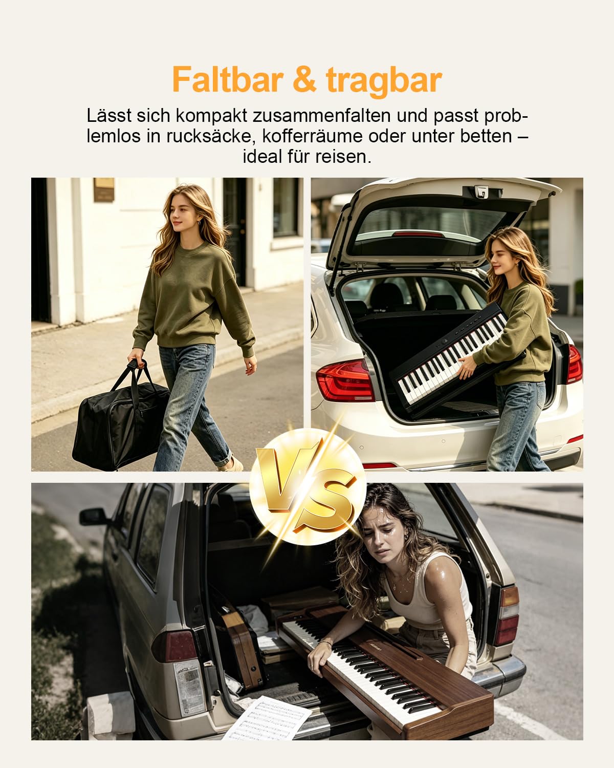 OYAYOFaltbares 88 Tasten Gewichteten Tasten Digitalpiano, Bluetooth MIDI & Audio, 128 Klänge & Rhythmen, 2600mAh Akku Stereolautsprecher, Elektronisches Klavier für Einsteiger & Musiker