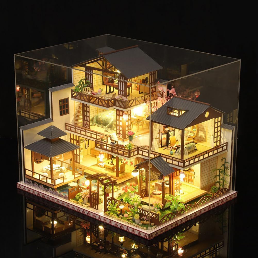 LANGWEI Kit Fai da Te per Casa in Miniatura, Villa per Bambole con Copertura Antipolvere E LED, Ottimo Regalo Creativo per Compleanno, Natale, Kit di Modellismo per Adulti E Bambini.